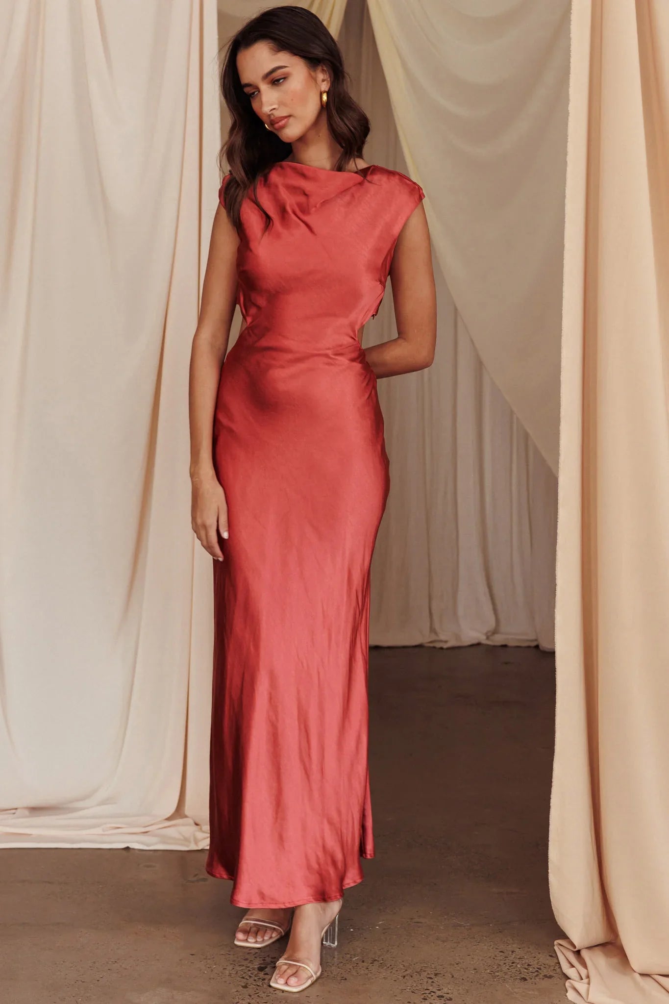 Starlight Sonata Cut-Out Cowl Back Maxi Dress Autumn