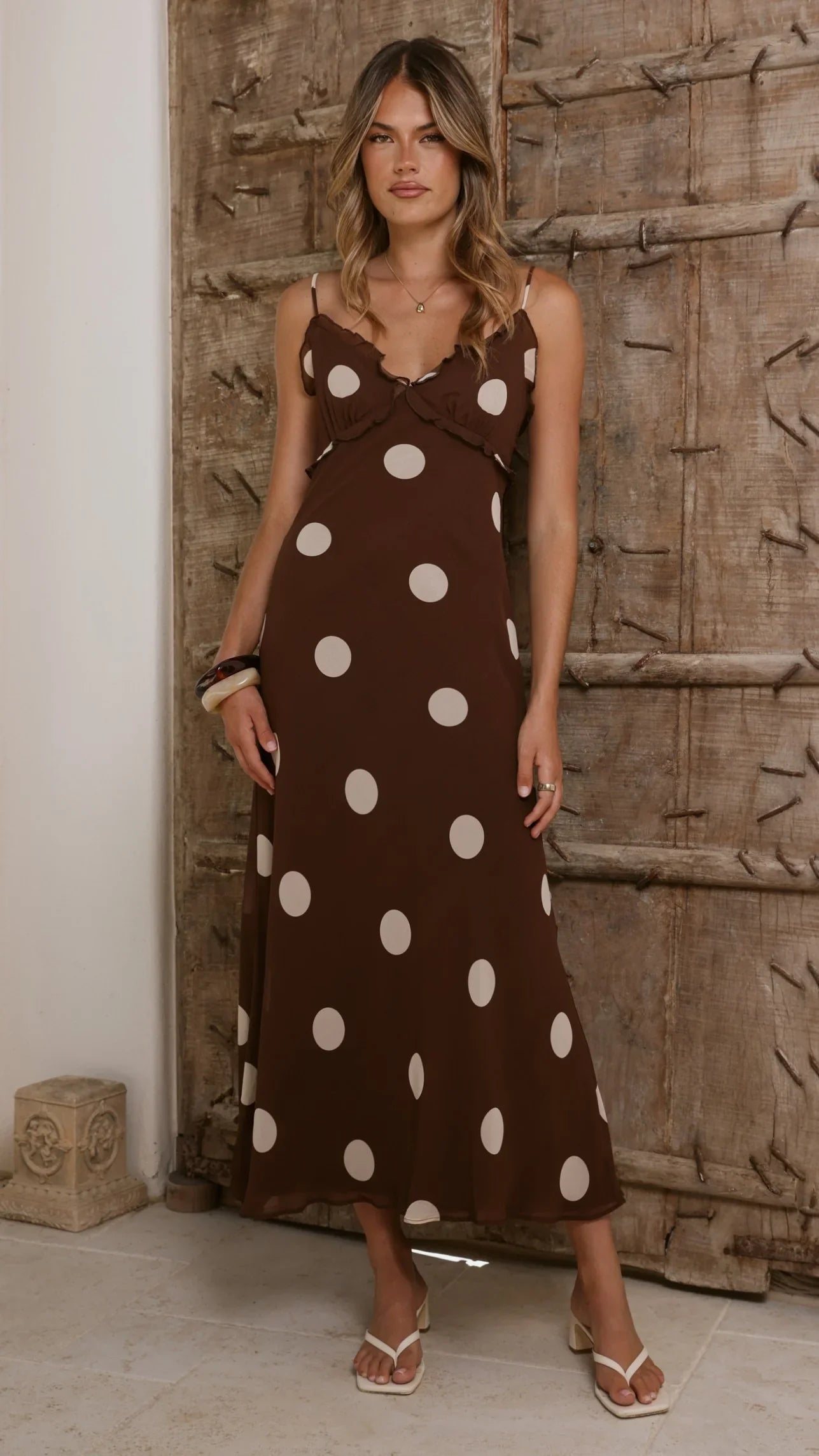 Jianna Maxi Dress - Chocolate/Cream Polka Dot