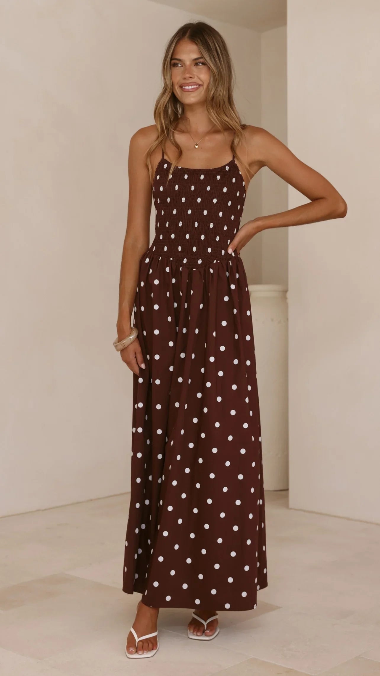 Gena Maxi Dress - Chocolate Polka