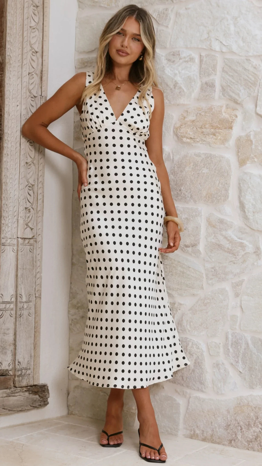 Daphne Maxi Dress - Cream Polka