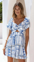 Tasha Puff Sleeve Mini Dress - Coastal Escape