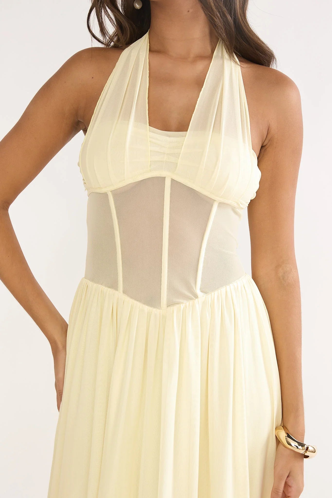 Jovella Halterneck Mesh Dress Butter
