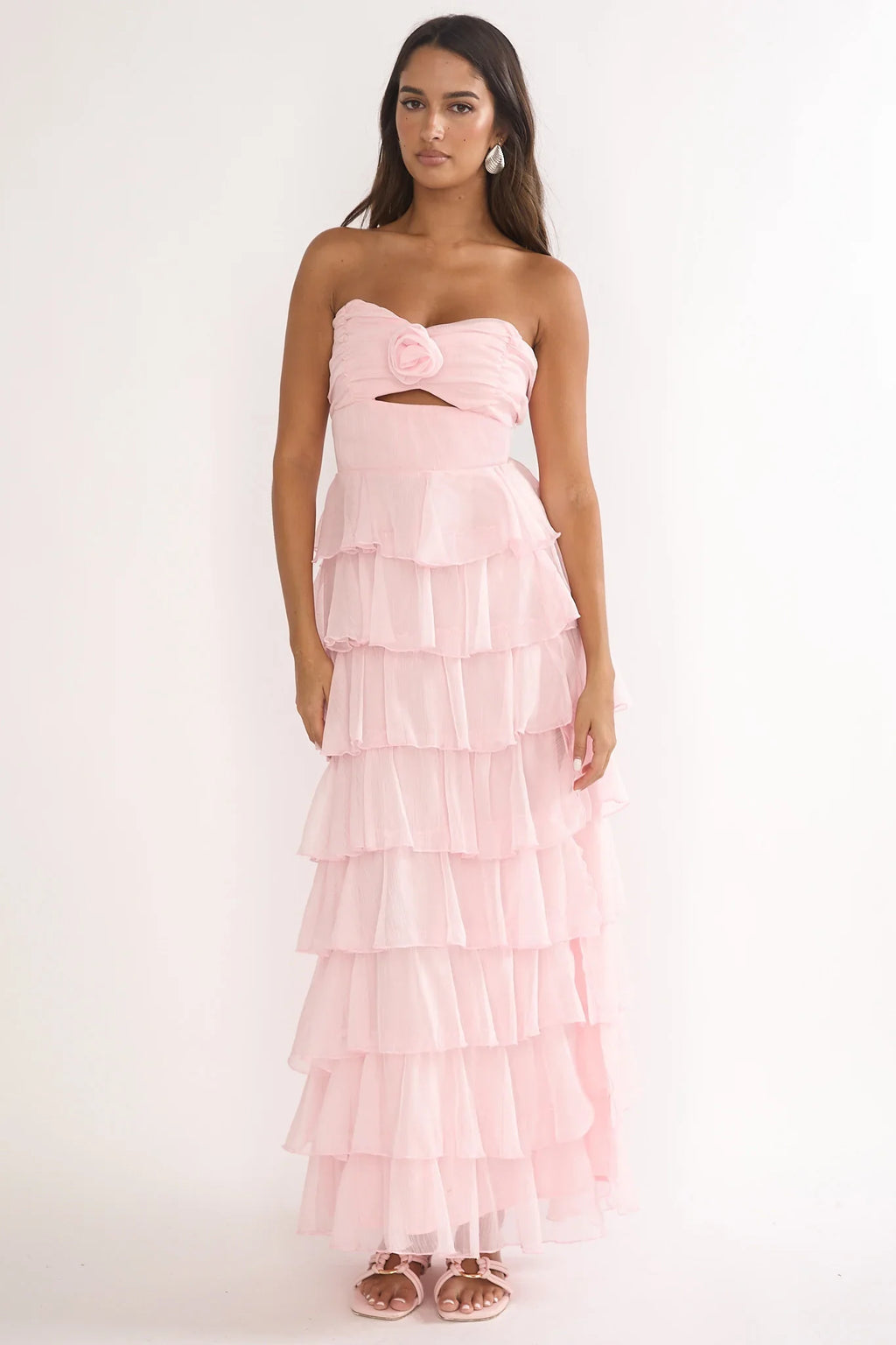 Janelia Layered Frill Maxi Dress Pink