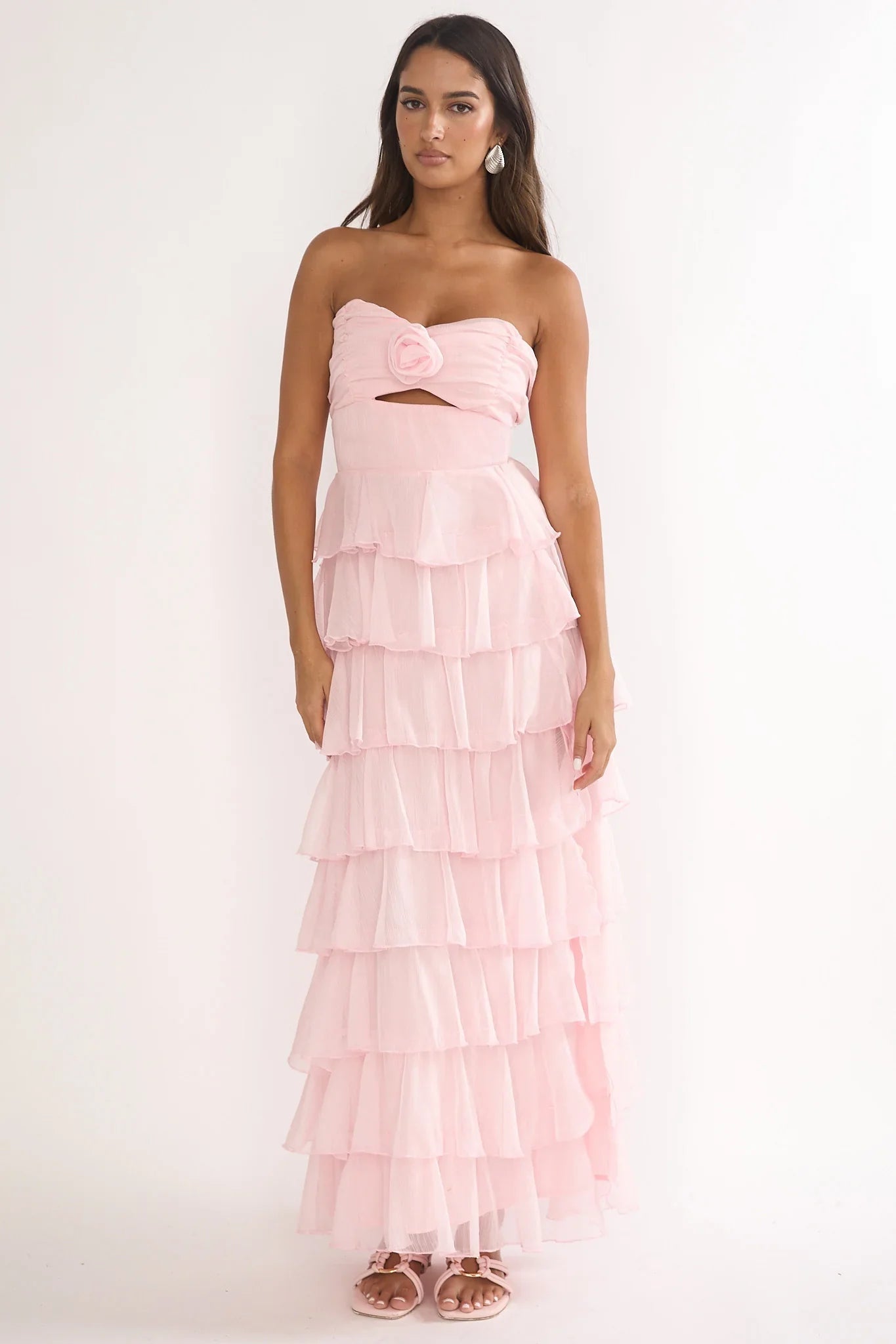 Janelia Layered Frill Maxi Dress Pink