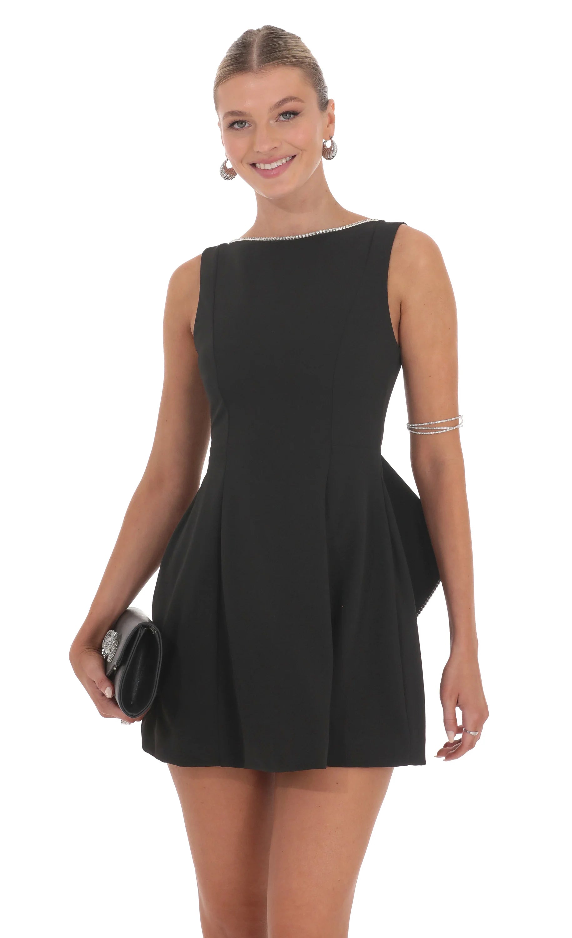 Attachable Rhinestone Fishtail Dress in Black