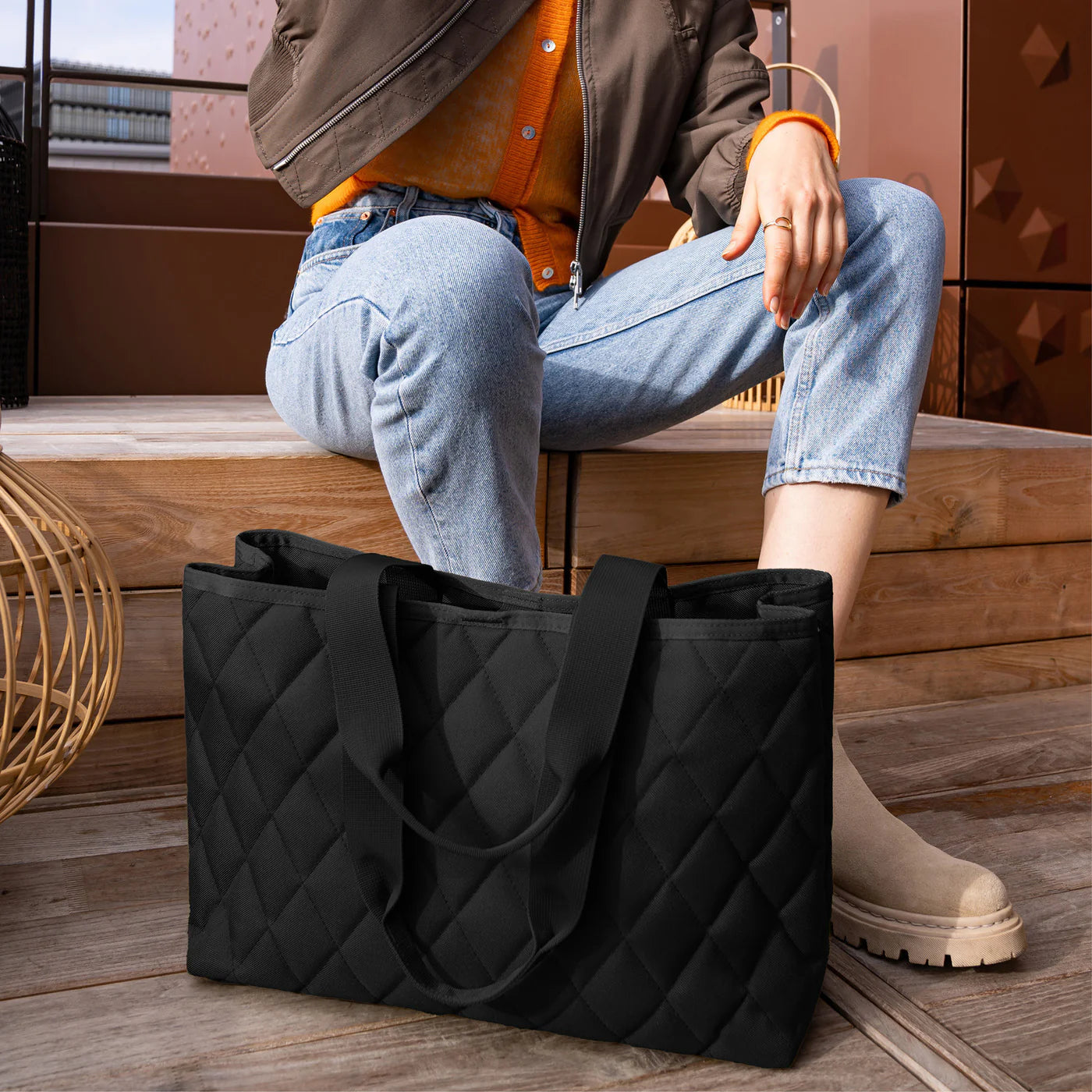 Classic Shopper L Rhombus Black