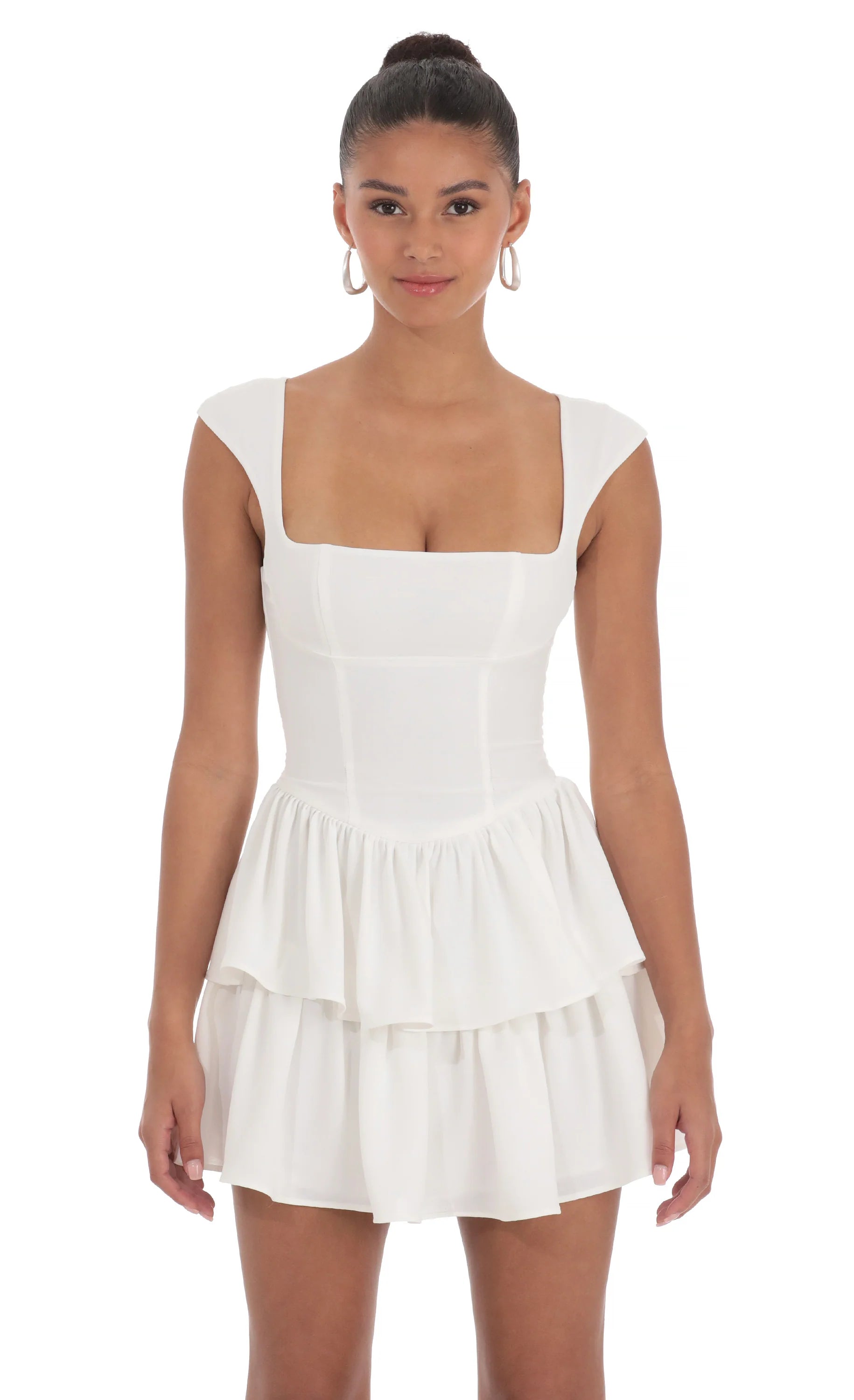 Wide Strap Ruffle Dress in White