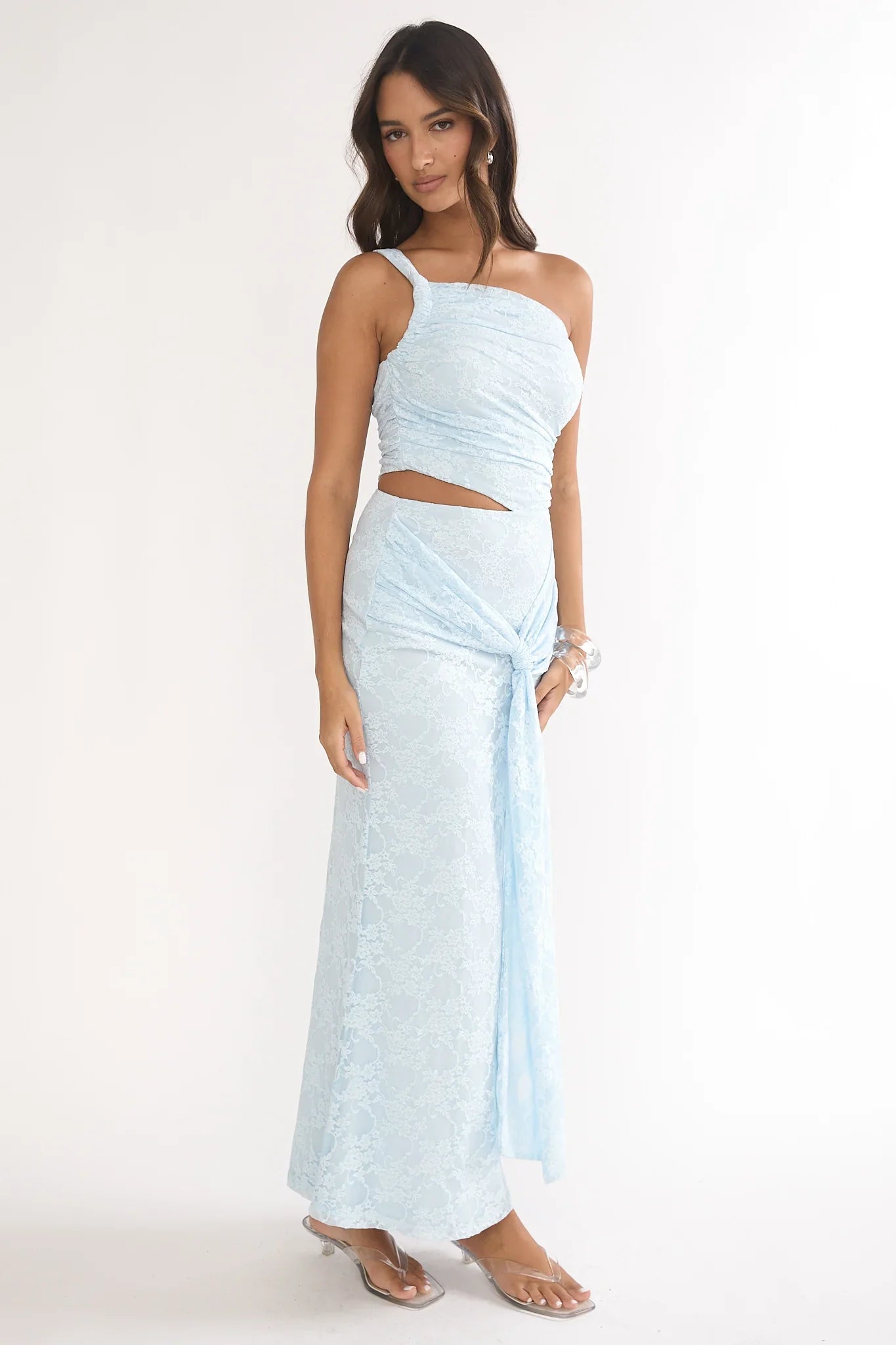 Luli One-Shoulder Cut-Out Maxi Dress Textured Light Blue