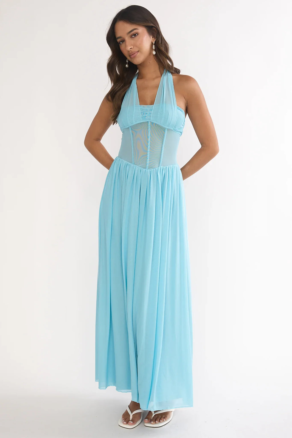 Jovella Halterneck Mesh Dress Blue