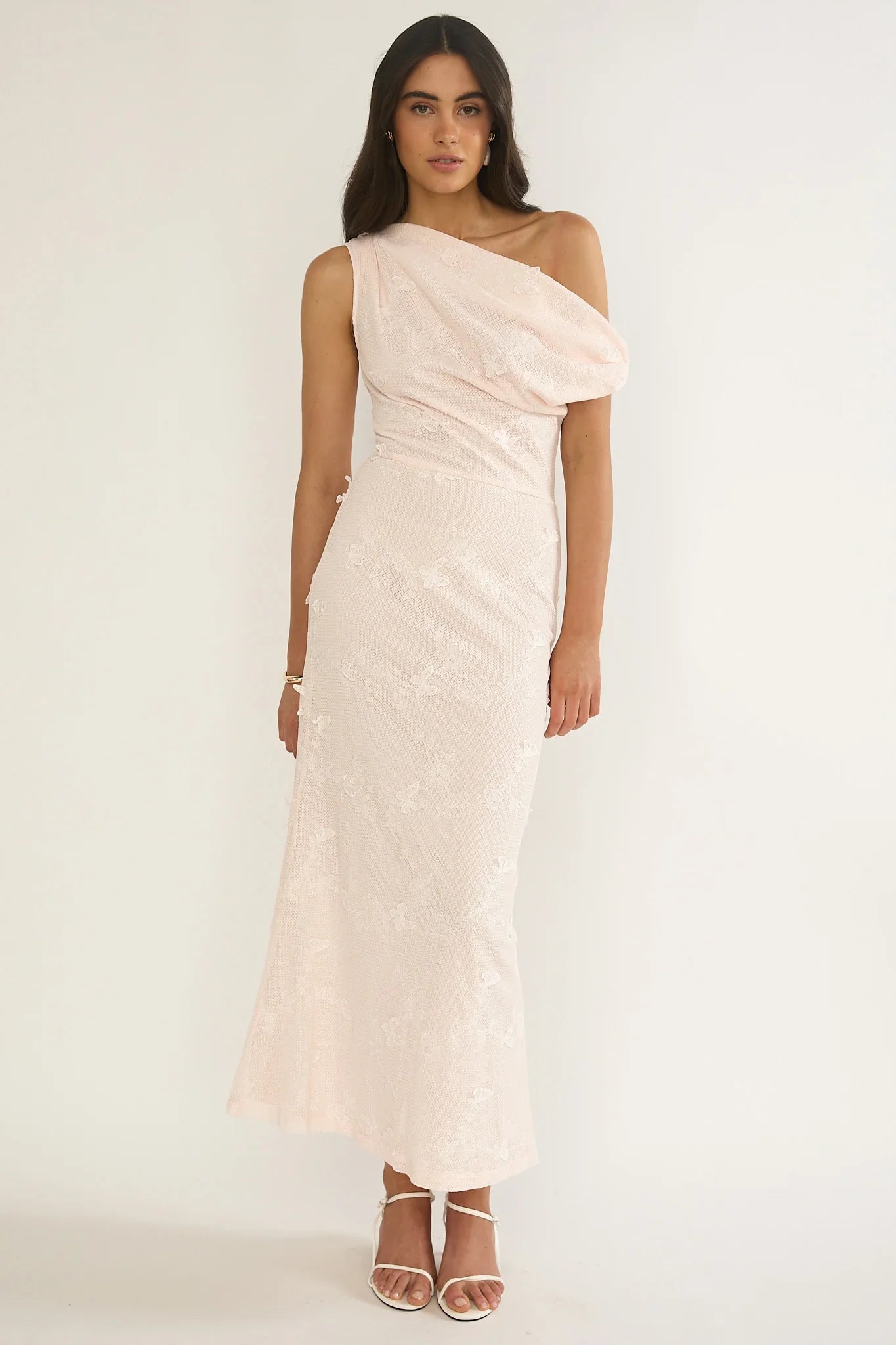 Alivya Asymmetric Neckline Maxi Dress Embellished Pink