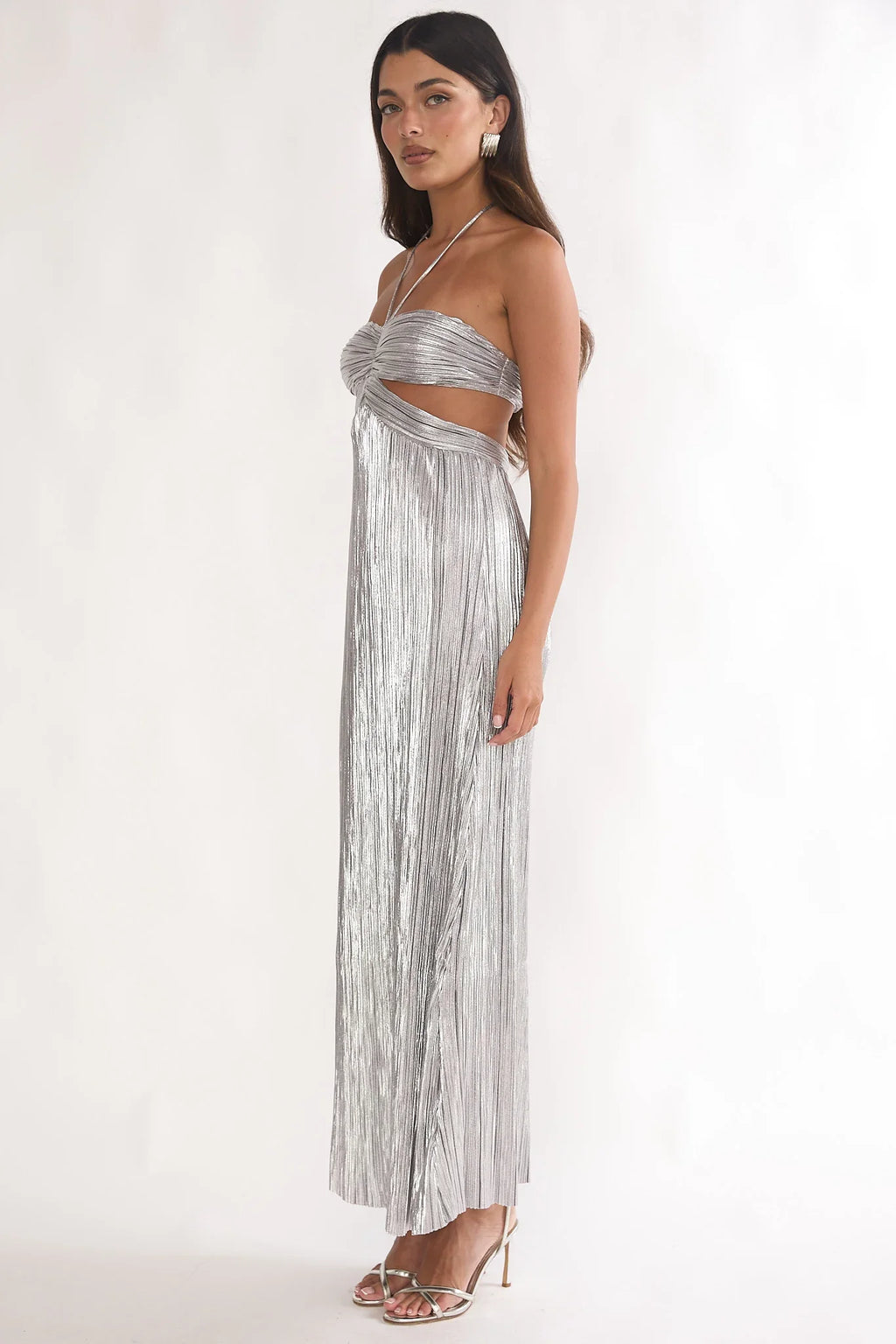 Isle Cut-Out Halterneck Maxi Dress Silver