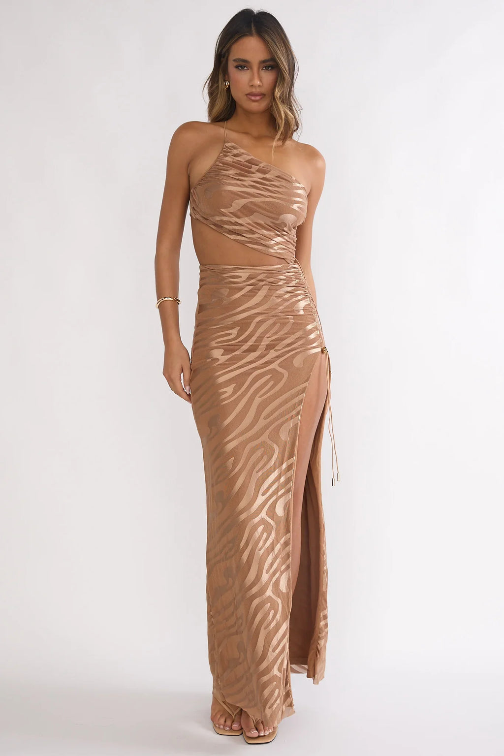 Kyma One-Shoulder Cut-Out Maxi Dress Mocha