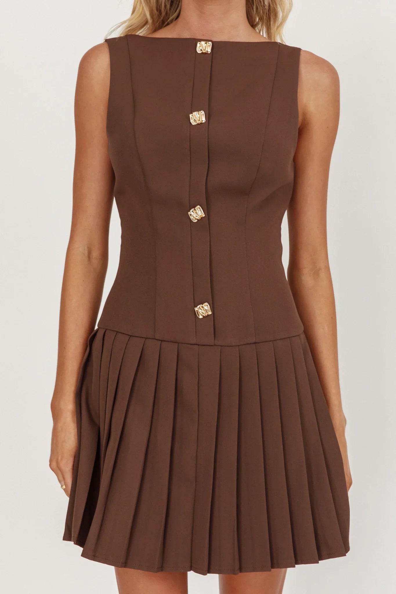 Opulent Pleat Skirt Button Mini Dress Coco