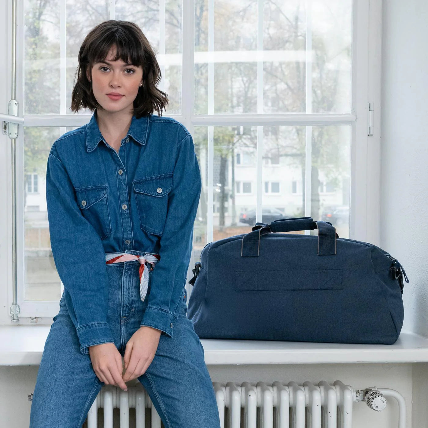 Overnighter Plus Herringbone Dark Blue
