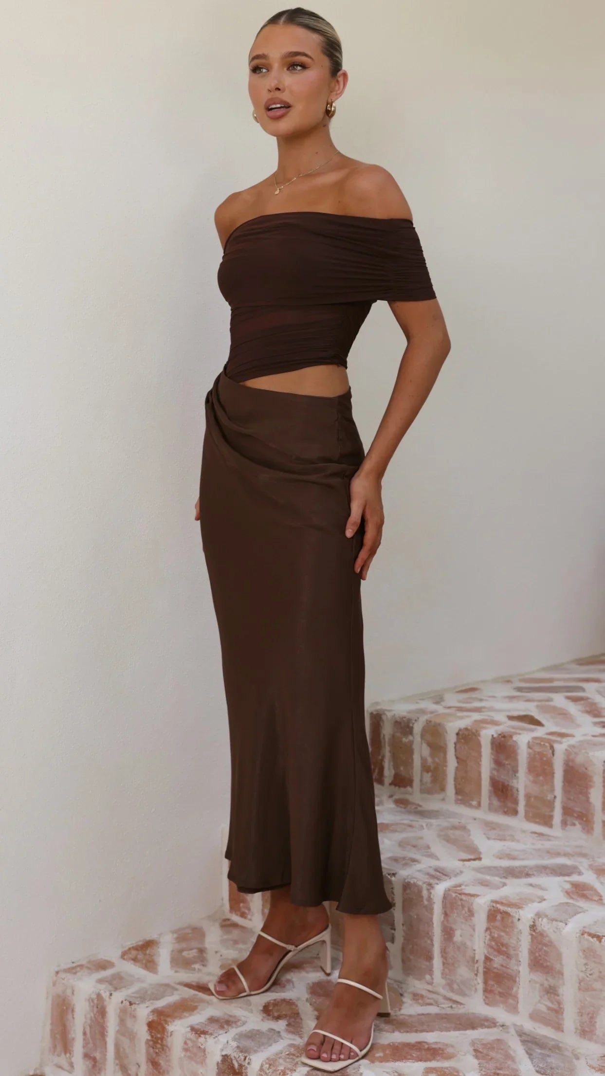 Daena Off Shoulder Maxi Dress - Chocolate