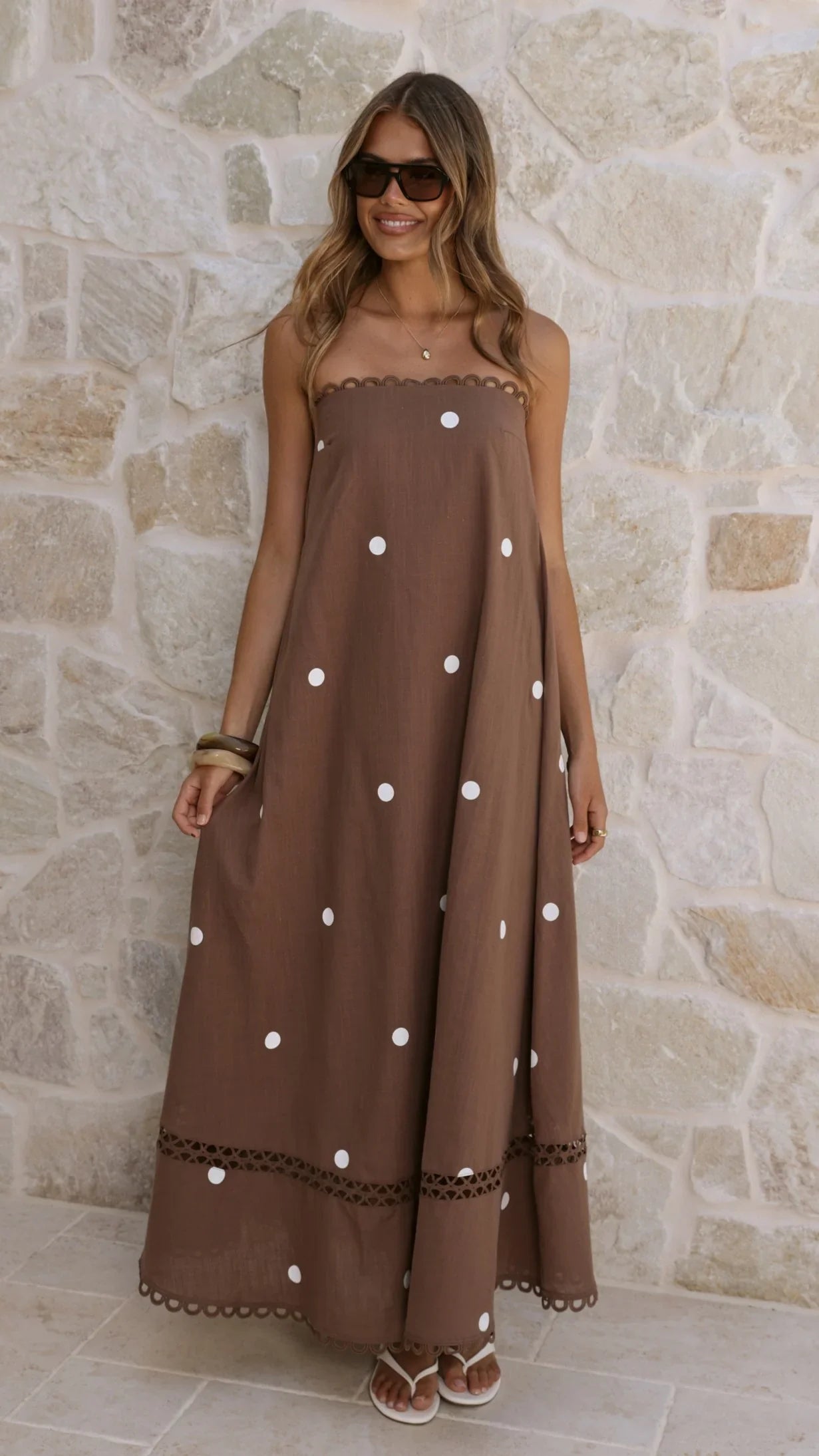 Sandra Maxi Dress - Chocolate/White Polka