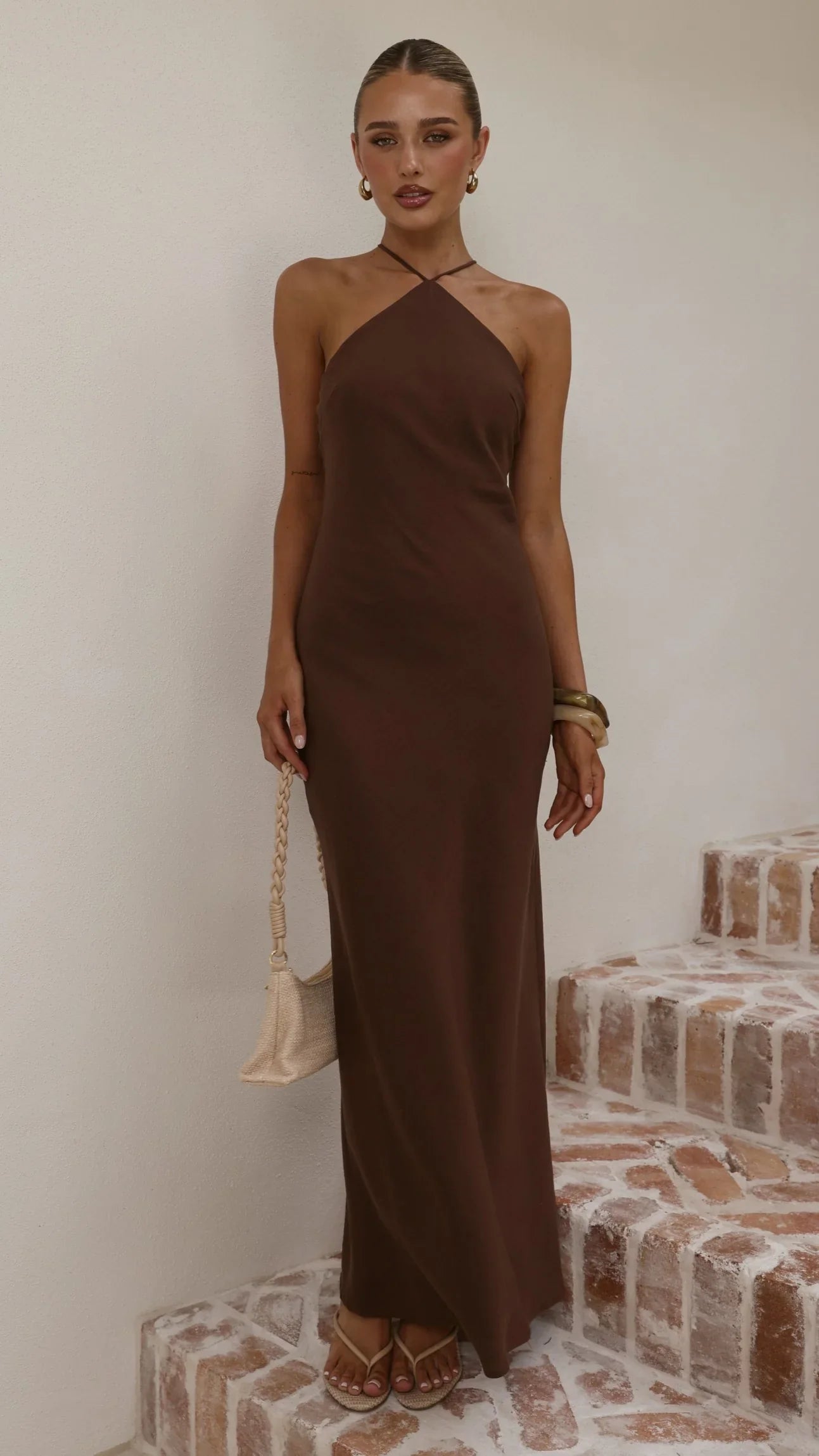 Chiara Linen Maxi Dress - Chocolate