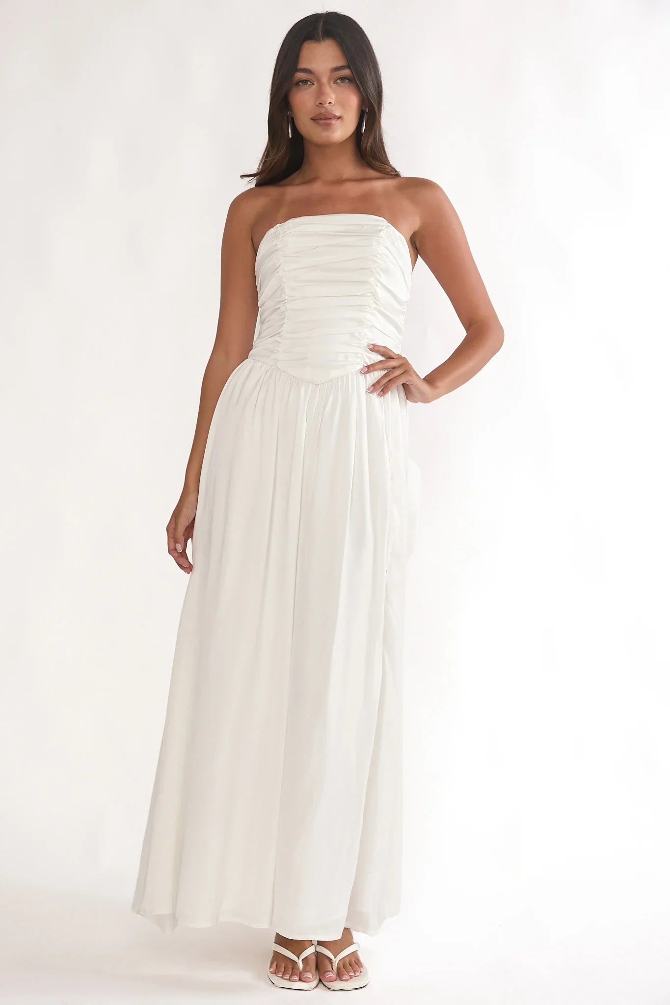 Adalynne Strapless Bow Back Maxi Dress White