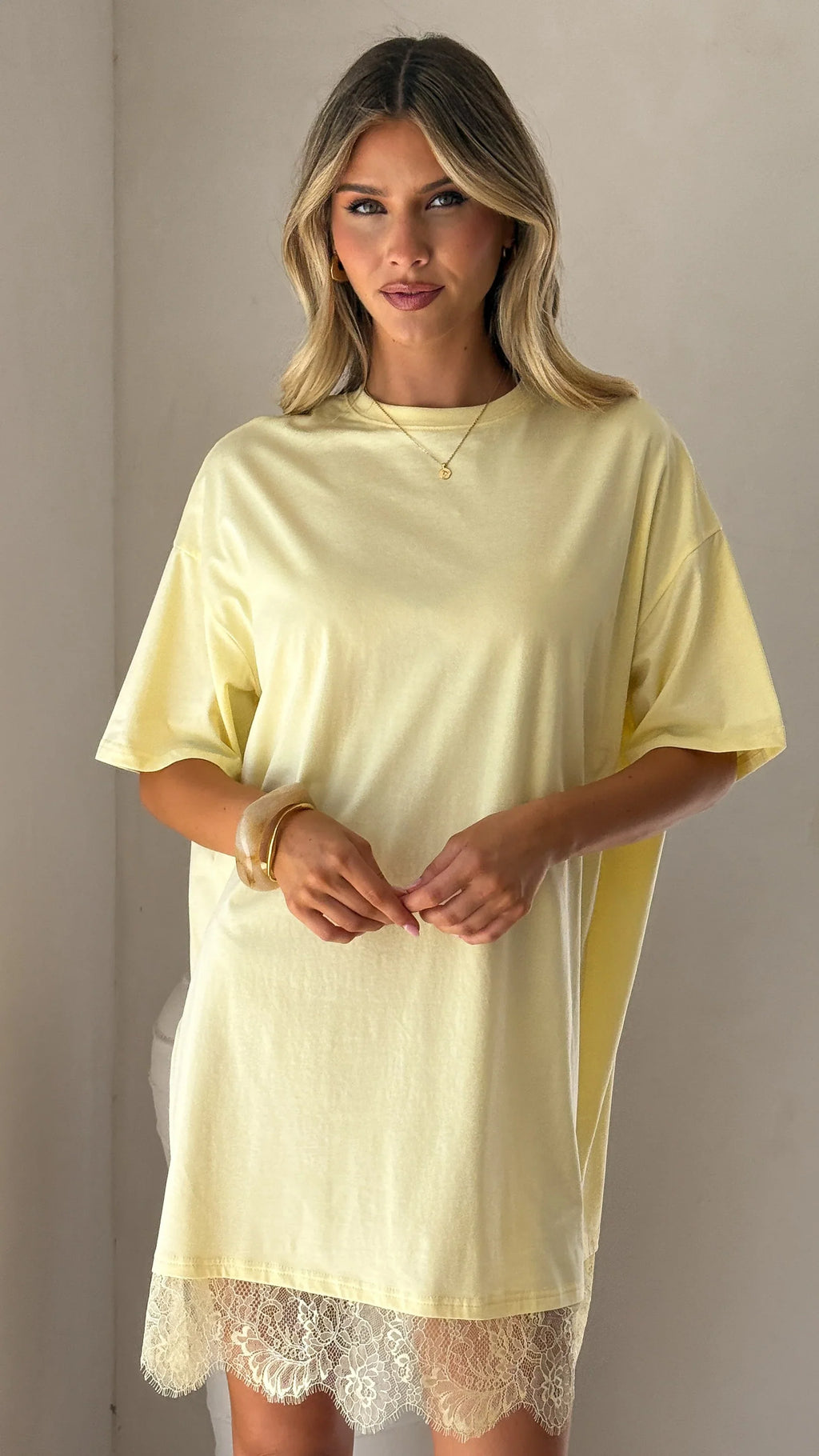 Saya T Shirt Lace Mini Dress - Yellow