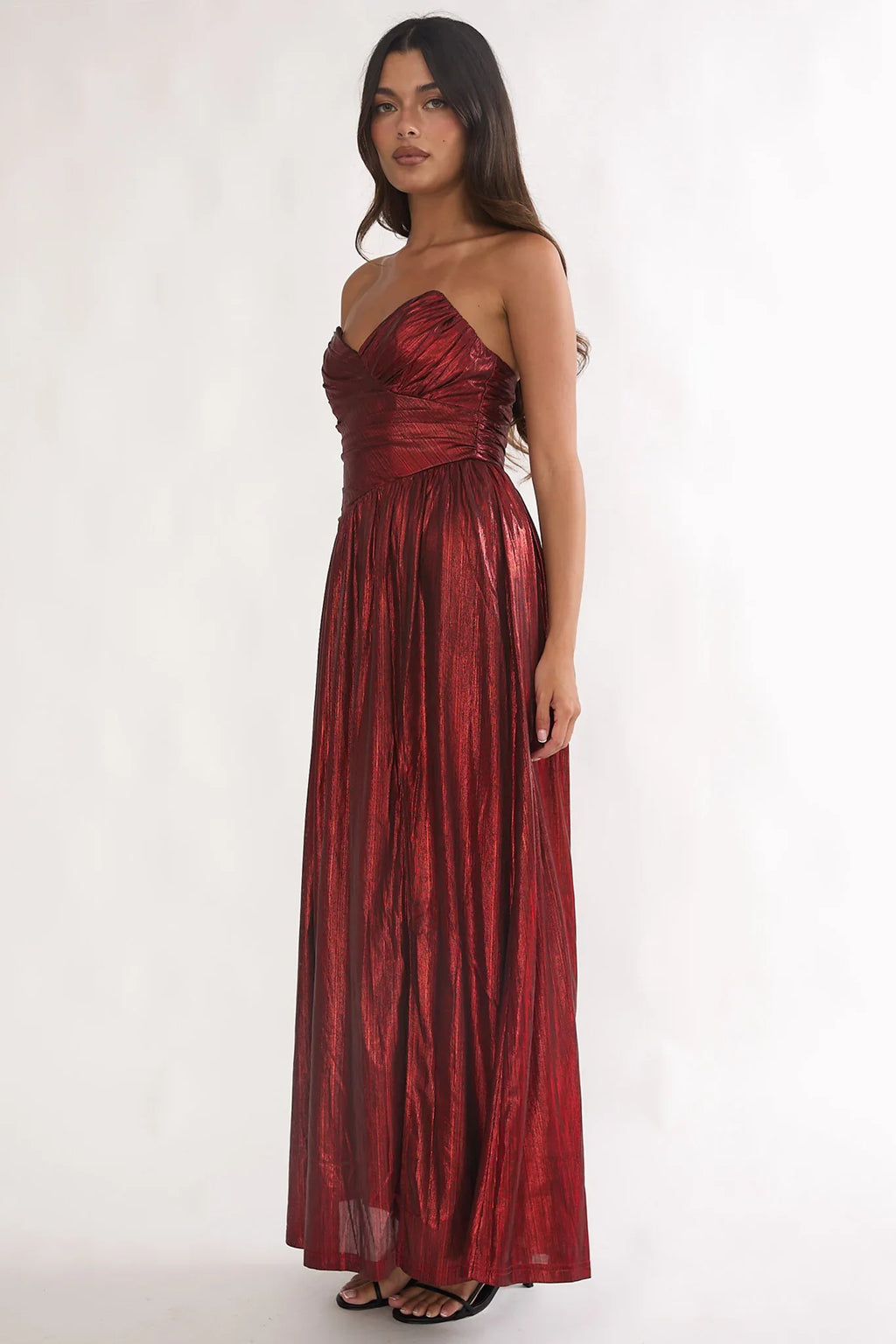 Marin Pointed Sweetheart Maxi Dress Wine