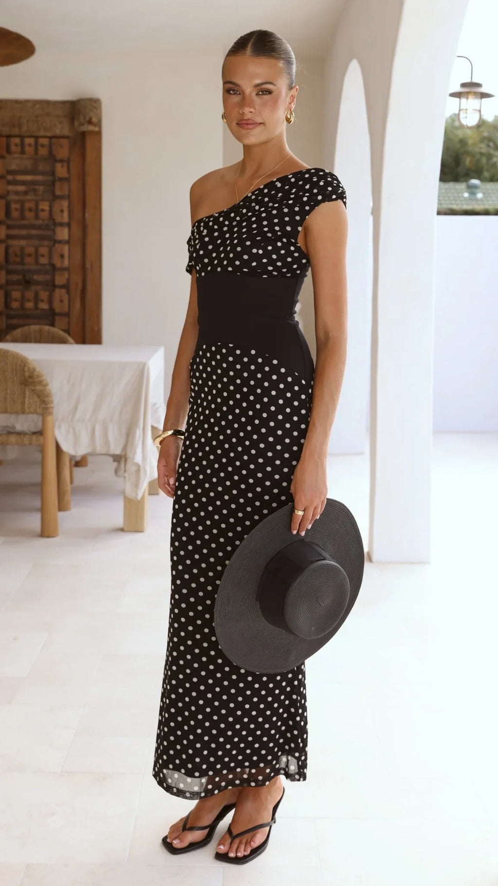 Bonnie Maxi Dress - Black/White Polka