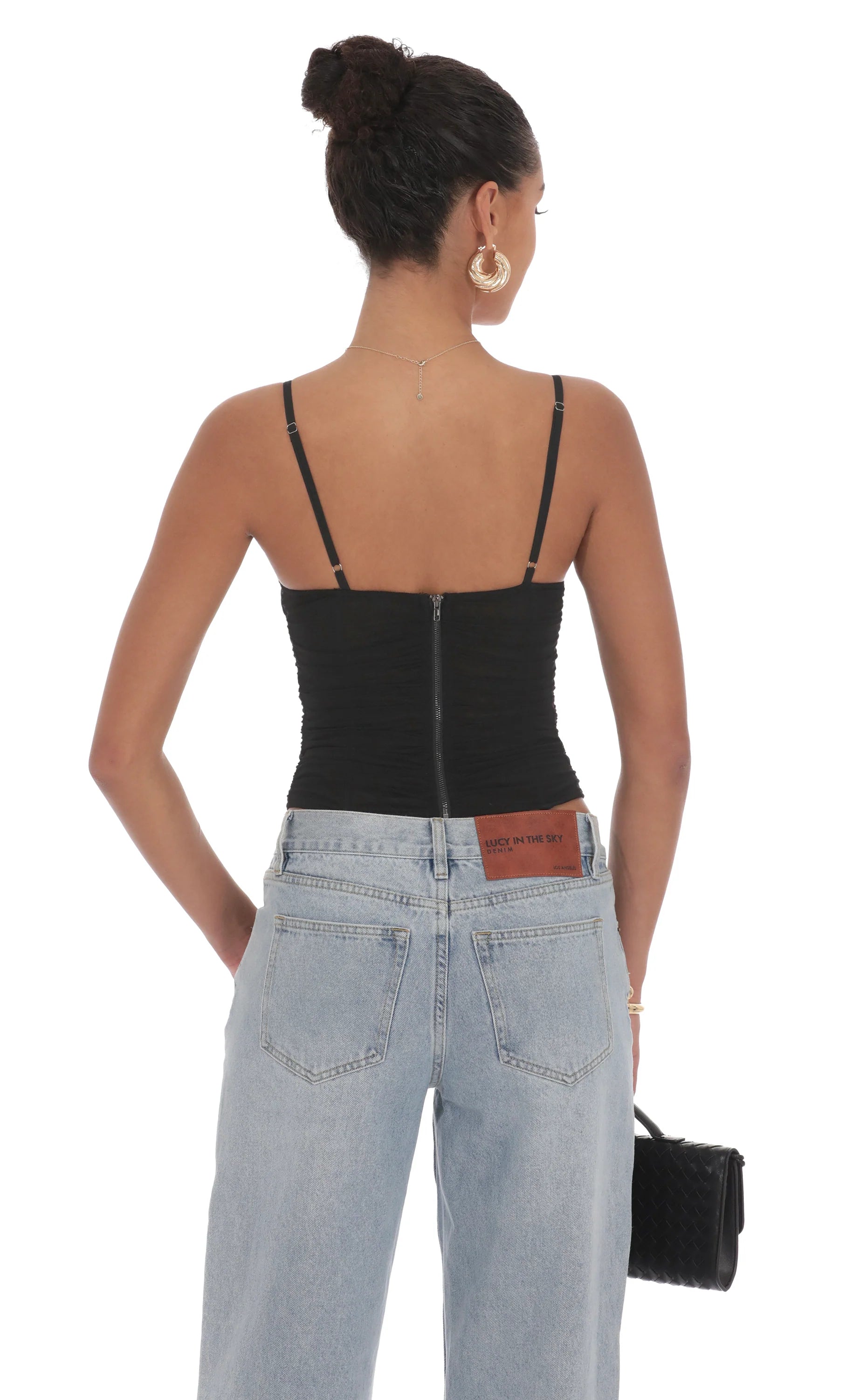 Sheer Mesh Corset Top in Black
