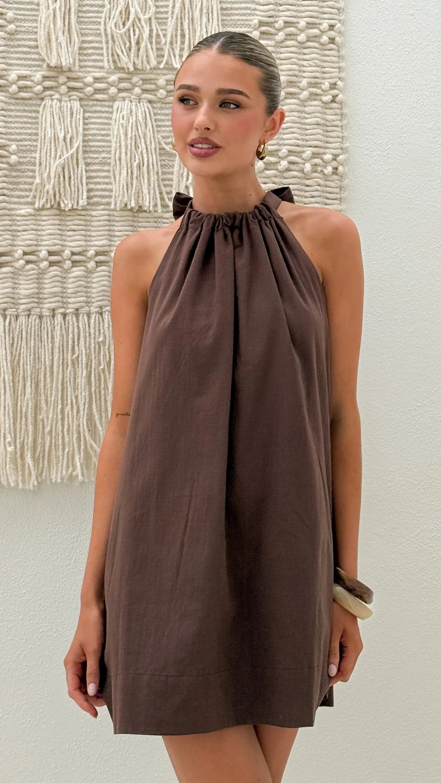 Demy Halter Mini Dress - Chocolate