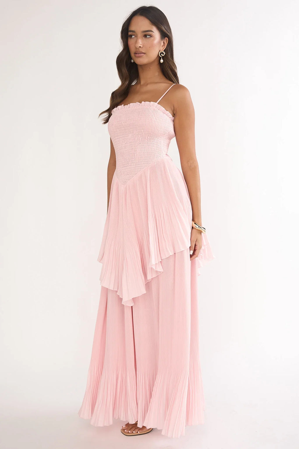 Delin Smocked Layered Maxi Dress Blush
