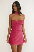 Vionelle Tied Back Strapless Mini Dress Fuchsia