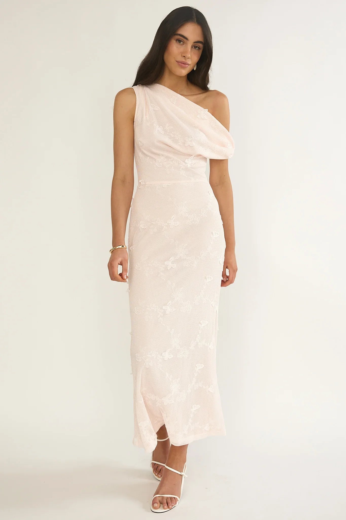 Alivya Asymmetric Neckline Maxi Dress Embellished Pink