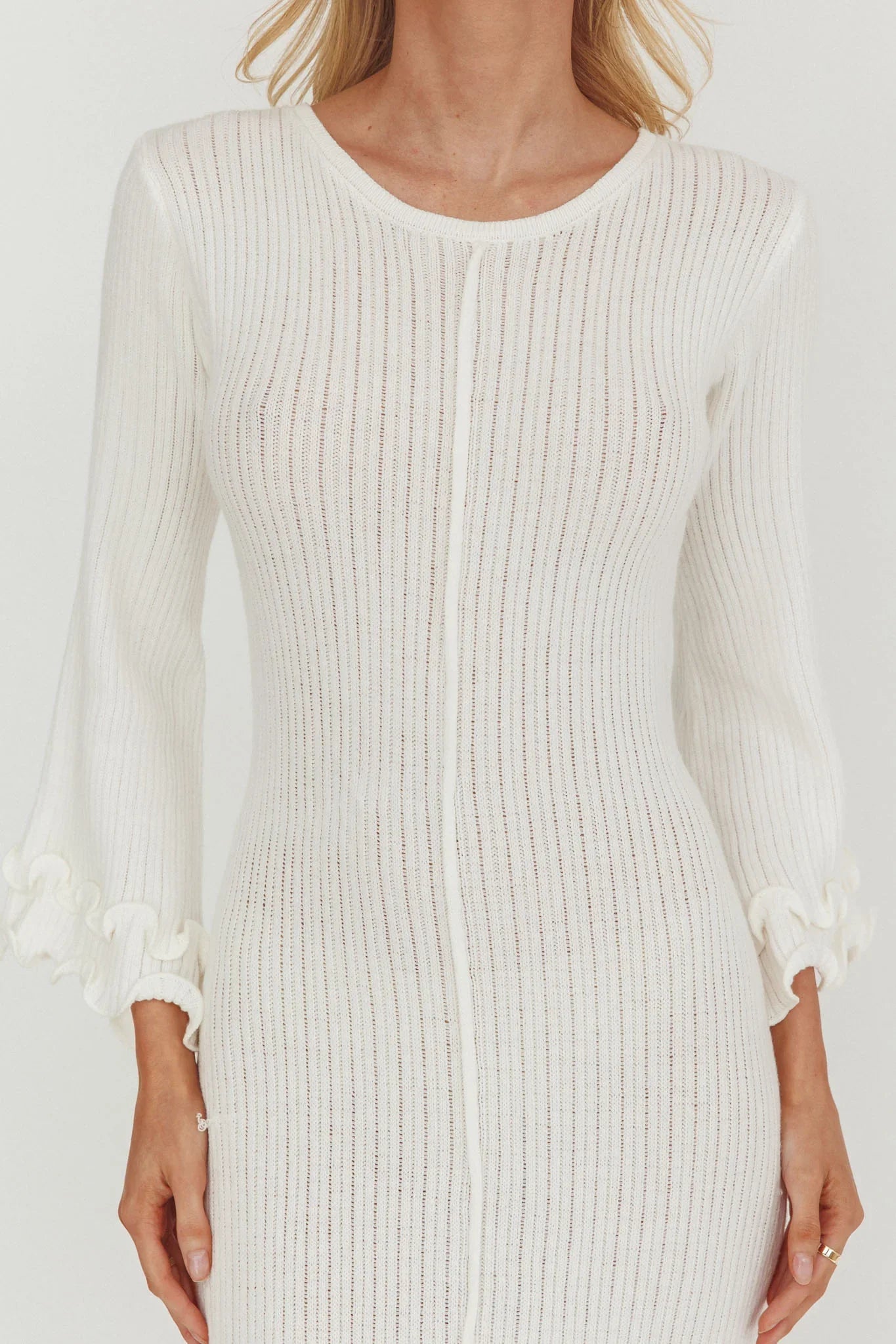 Wrenna Bell Sleeve Knit Maxi Dress White