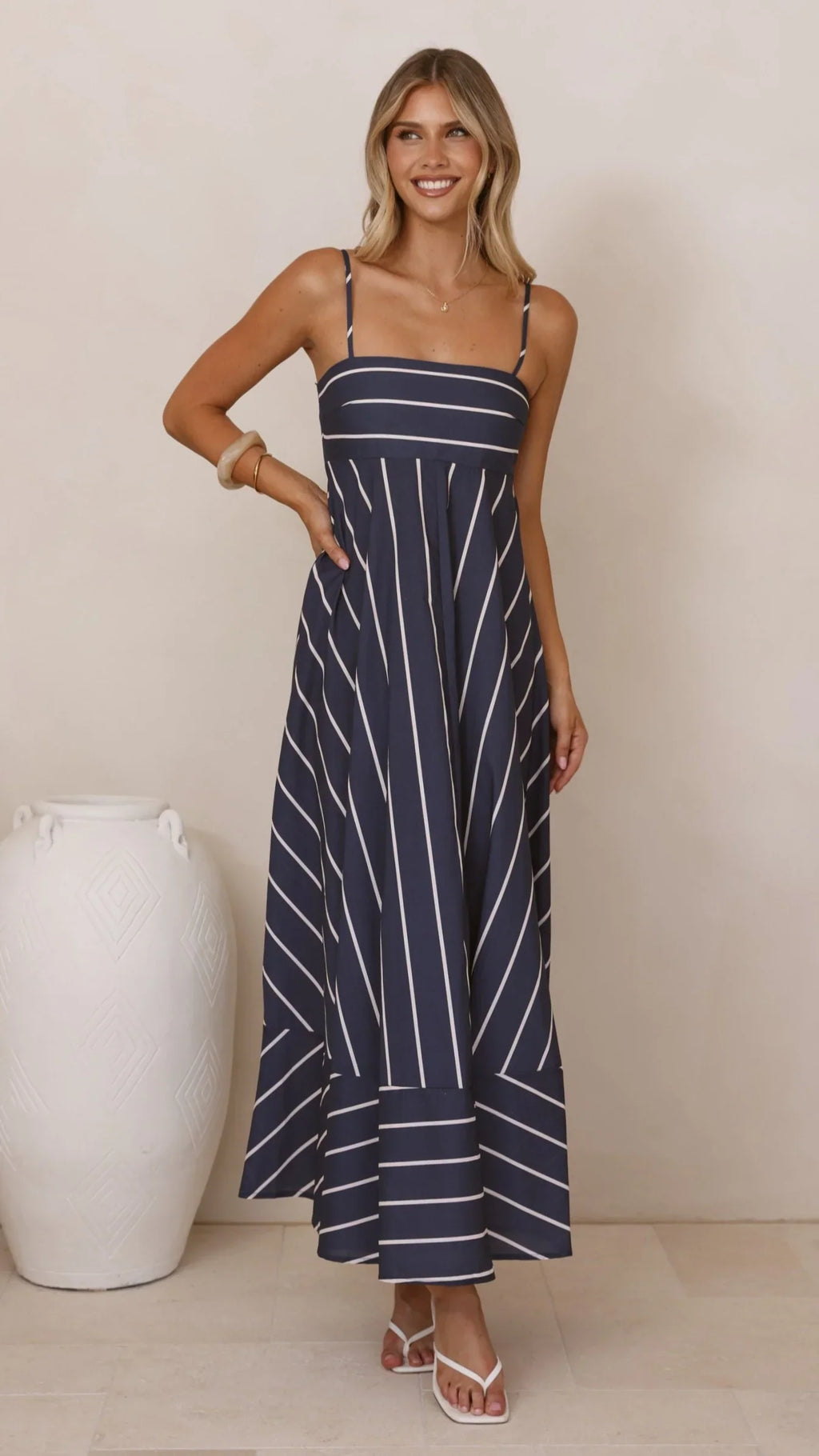 Kaethe Maxi Dress - Navy/White Stripe