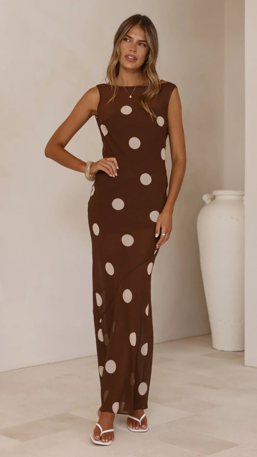Beverly Maxi Dress - Chocolate/Cream Polka Dot
