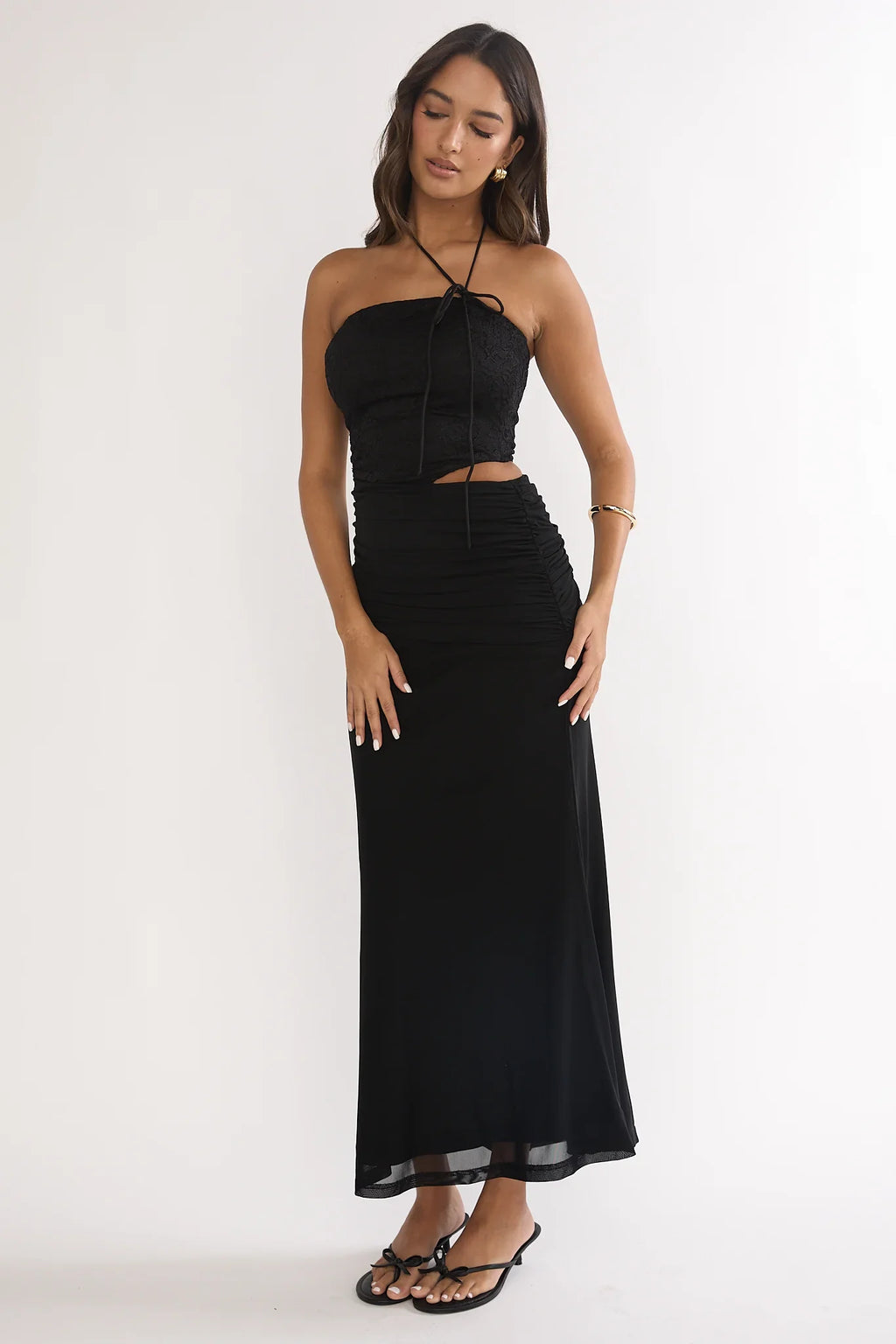 Truths Cut-Out Waist Ruched Maxi Dress Black