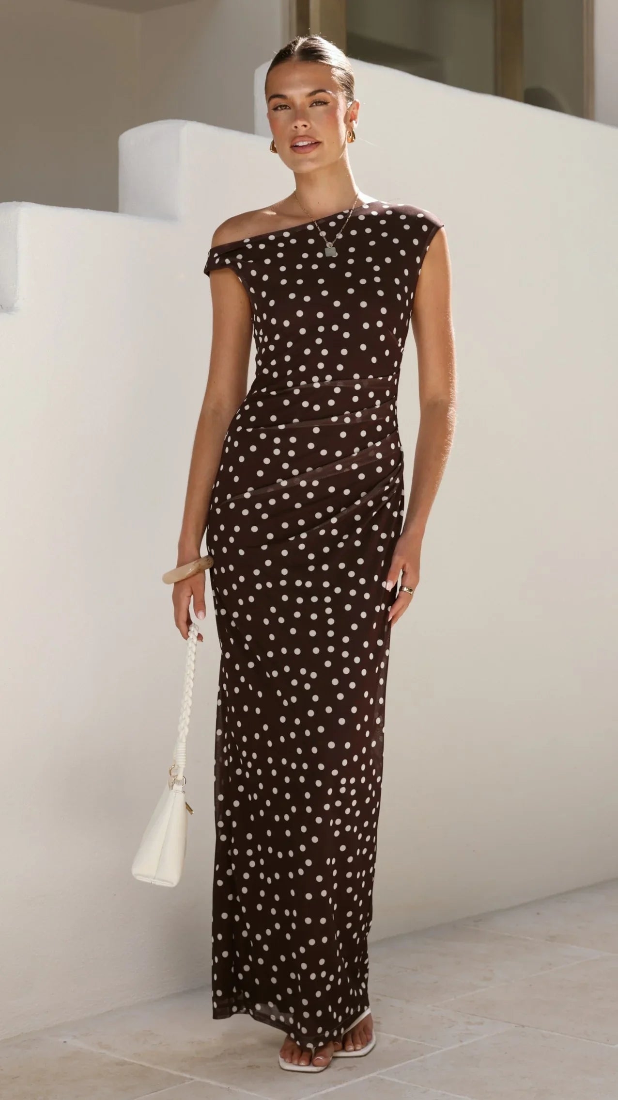 Lilani Maxi Dress - Chocolate/White Polka Dot