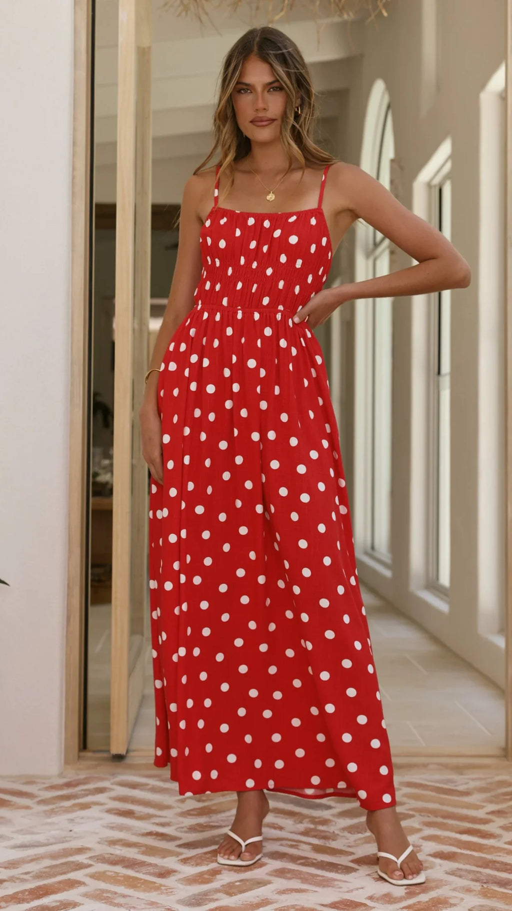 Solare Maxi Dress - Red/White Polka