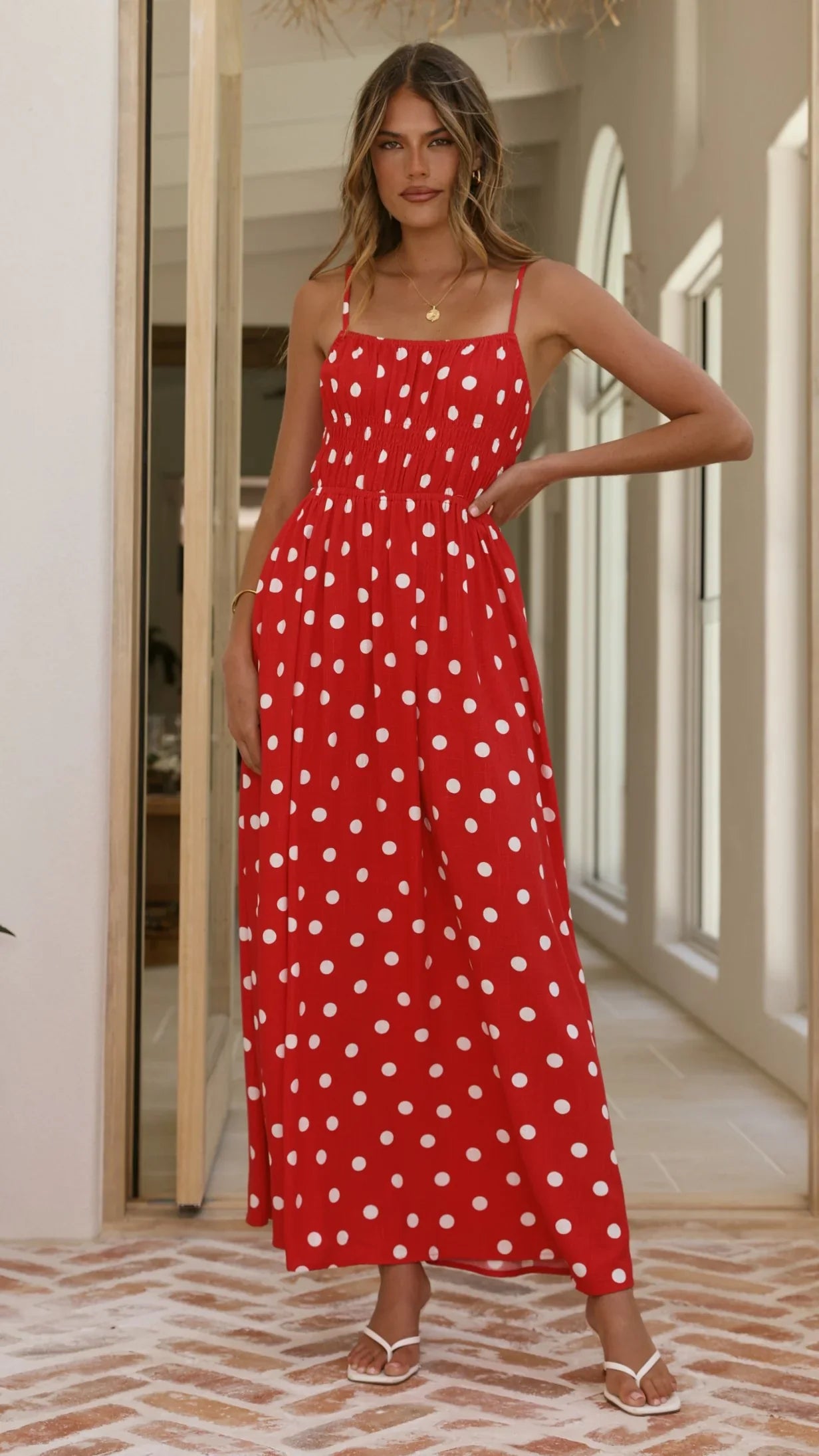 Solare Maxi Dress - Red/White Polka