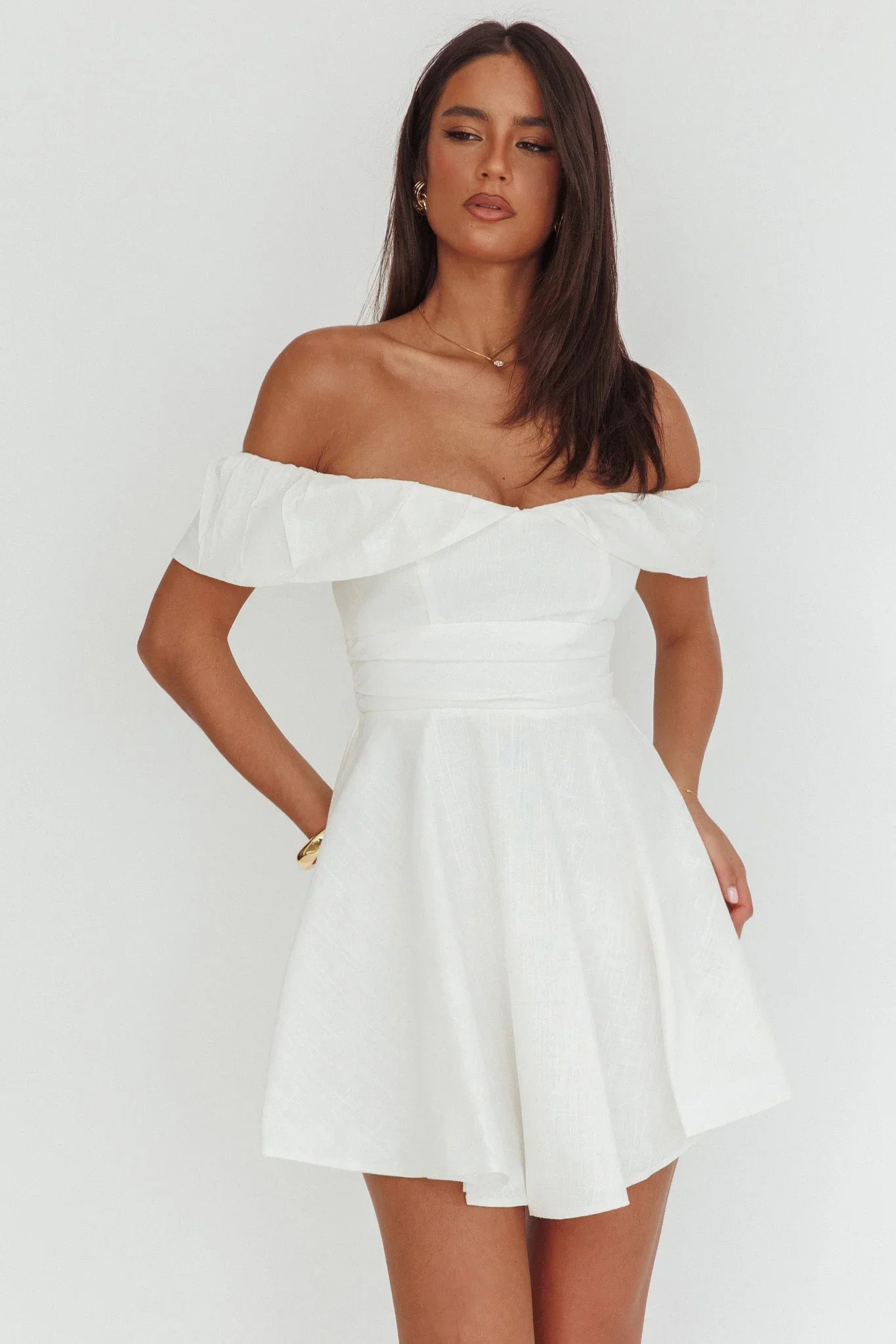Lillianne Off-Shoulder A-line Mini Dress White