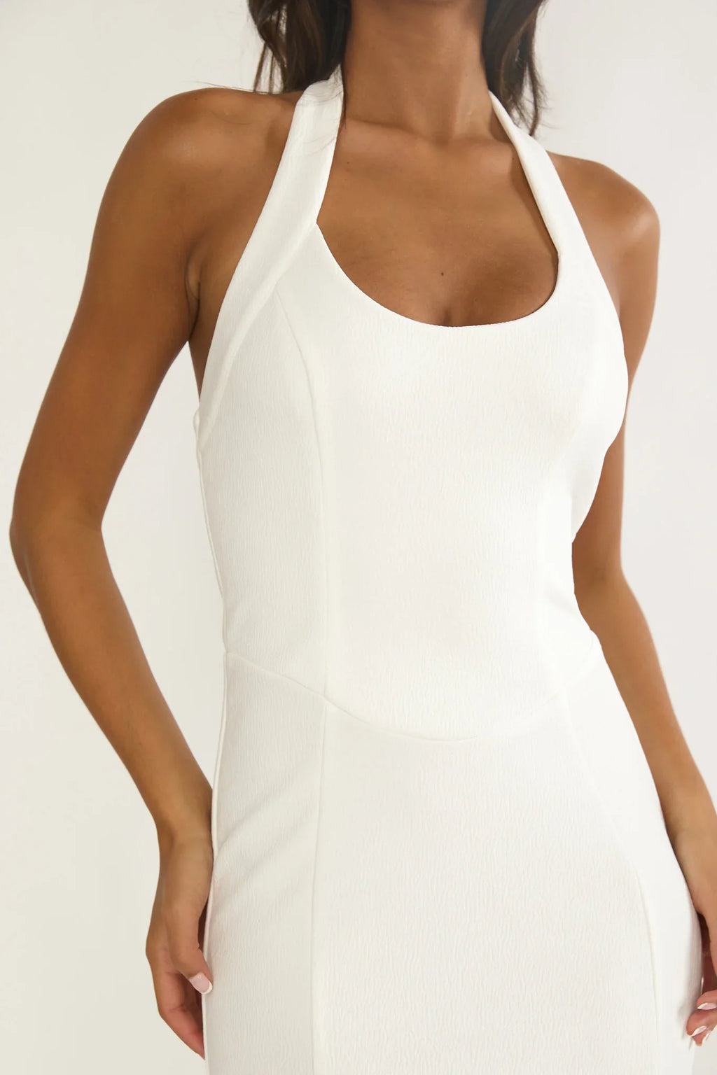 Shailyn Scoop Neck Halter Maxi Dress White