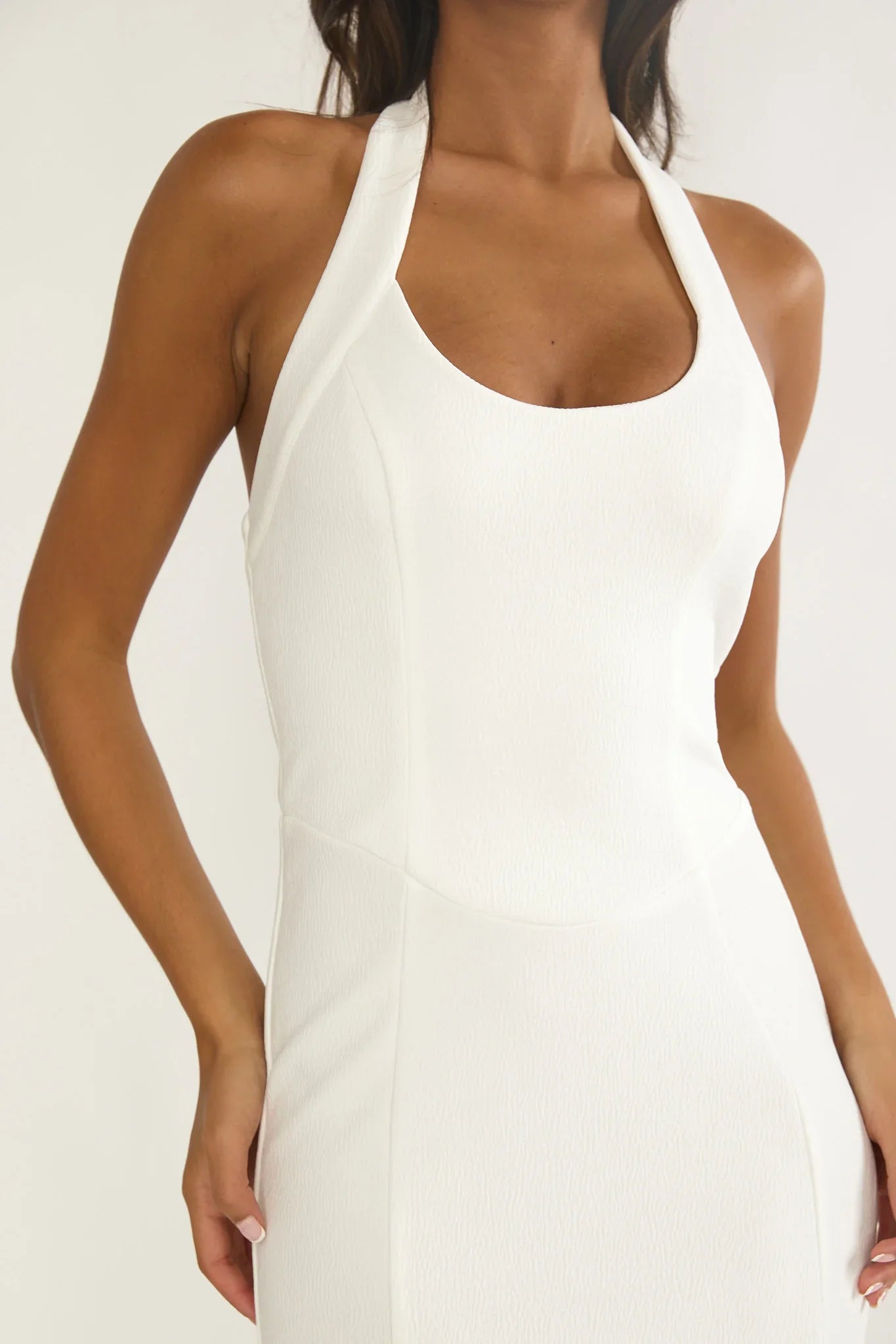 Shailyn Scoop Neck Halter Maxi Dress White