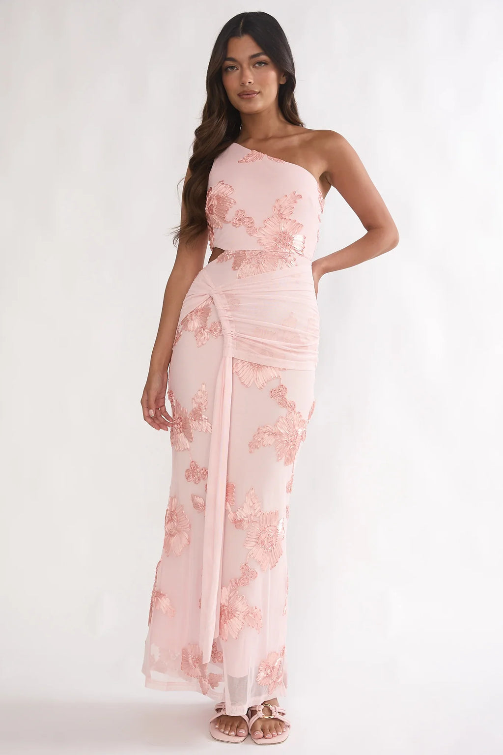 Luli One-Shoulder Cut-Out Maxi Dress Textured Blush