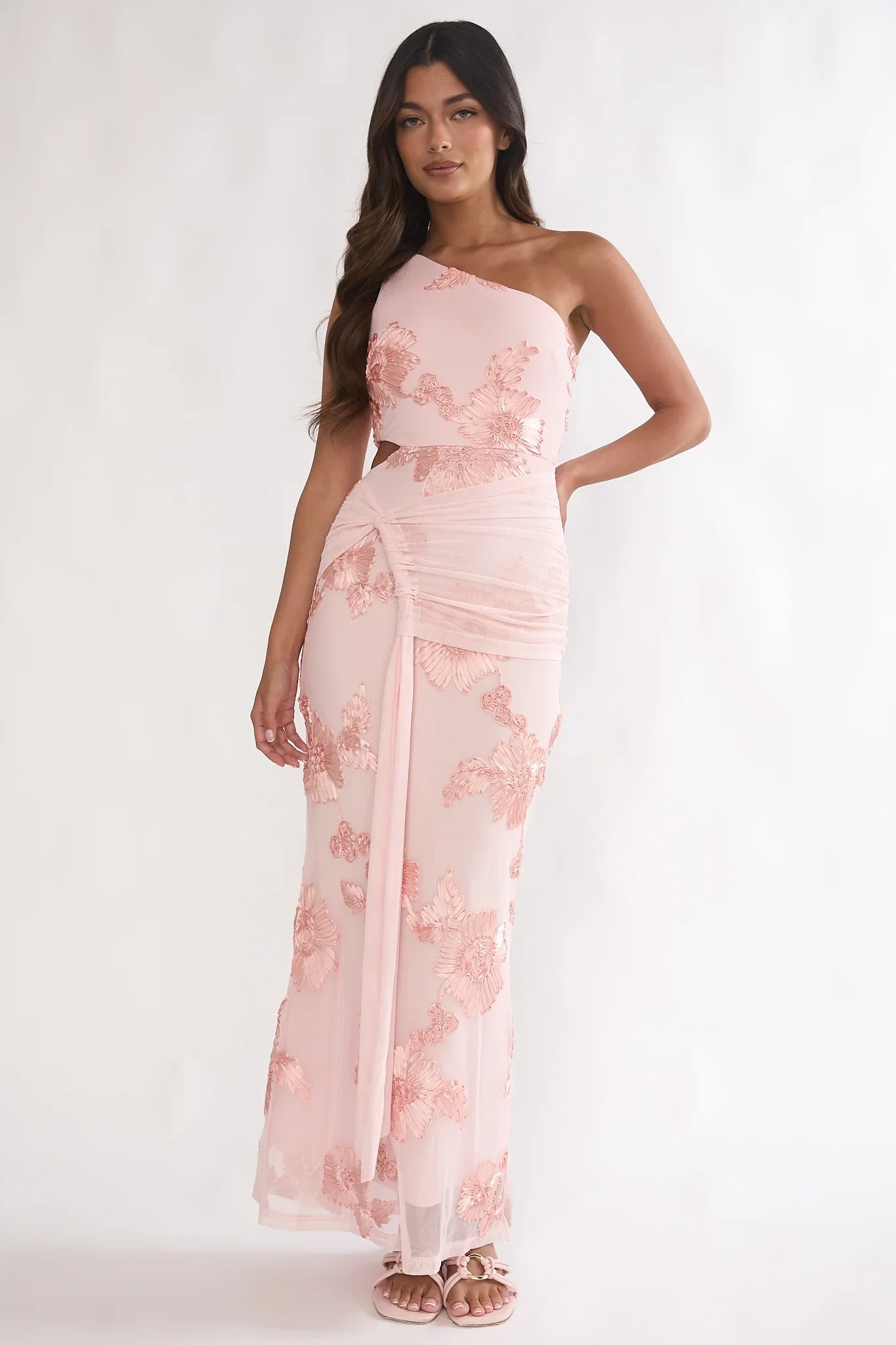 Luli One-Shoulder Cut-Out Maxi Dress Textured Blush