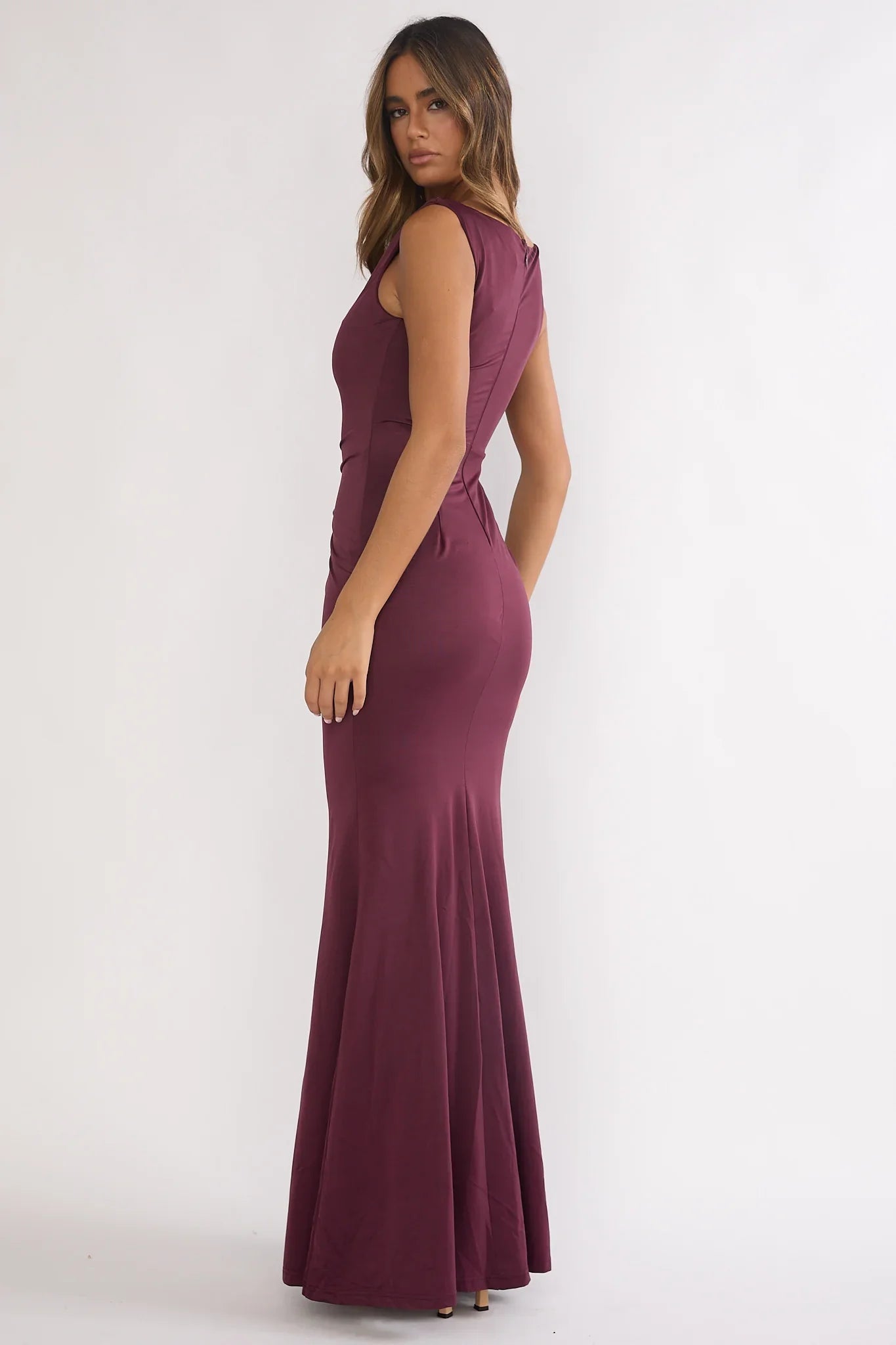Isalyn Gathered Waist Maxi Dress Burgundy