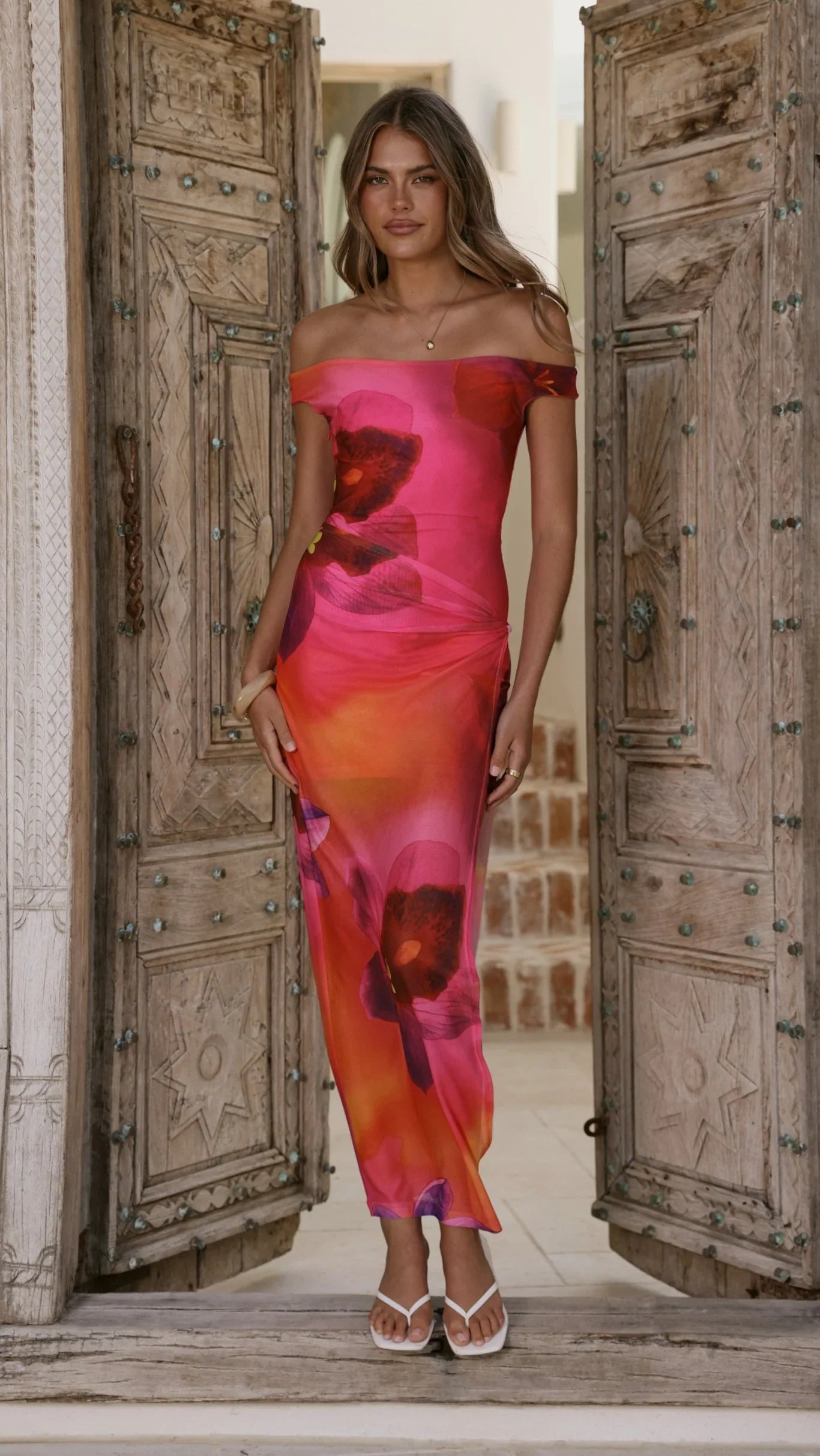 Verne Off Shoulder Maxi Dress - Pink Floral