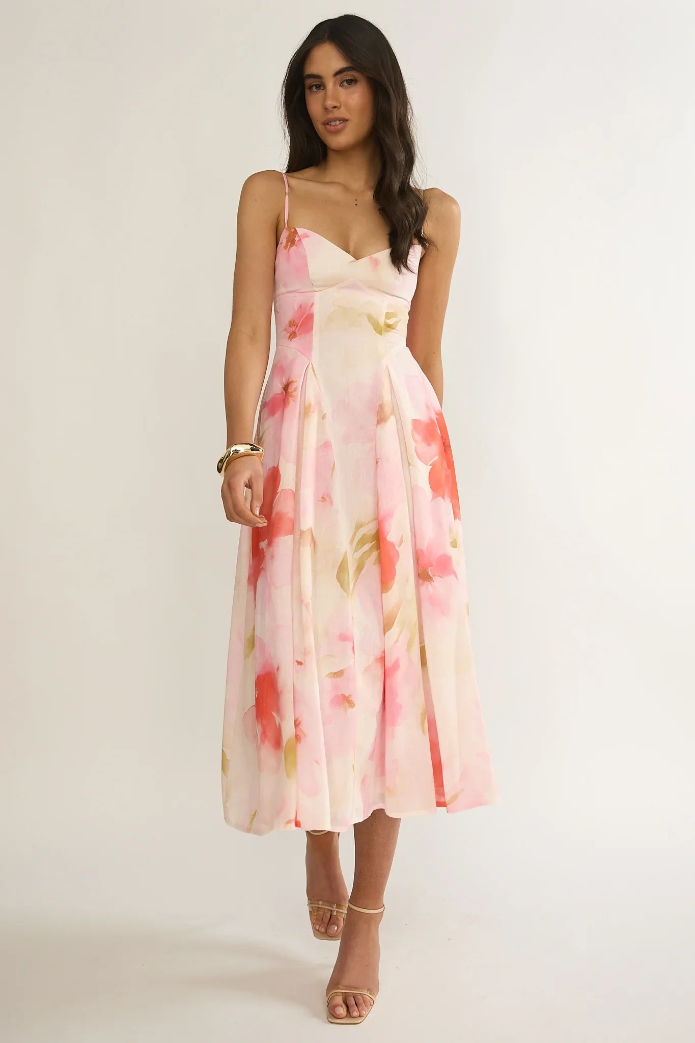 Get My Attention Pleat Waist Maxi Dress Floral Pink