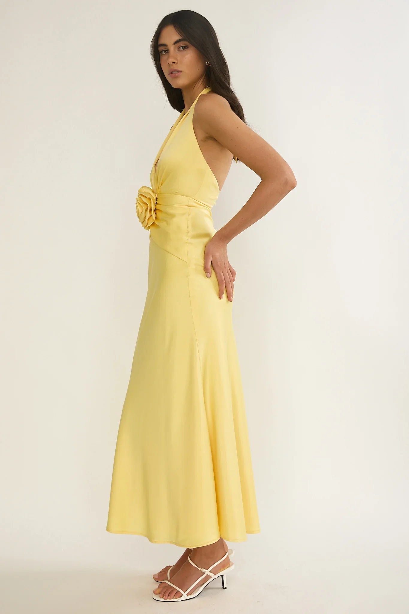 Vale 3D Flower Halter Maxi Dress Sunflower