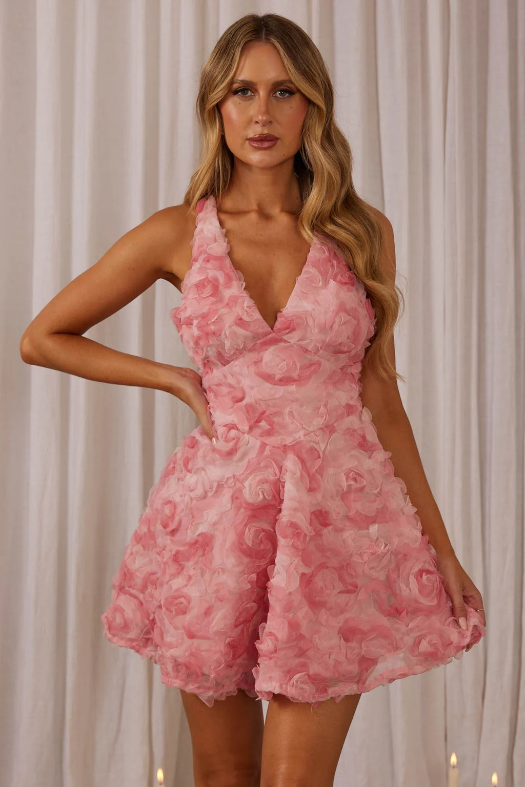 Lavalle Criss-Cross Embellished Mini Dress Pink