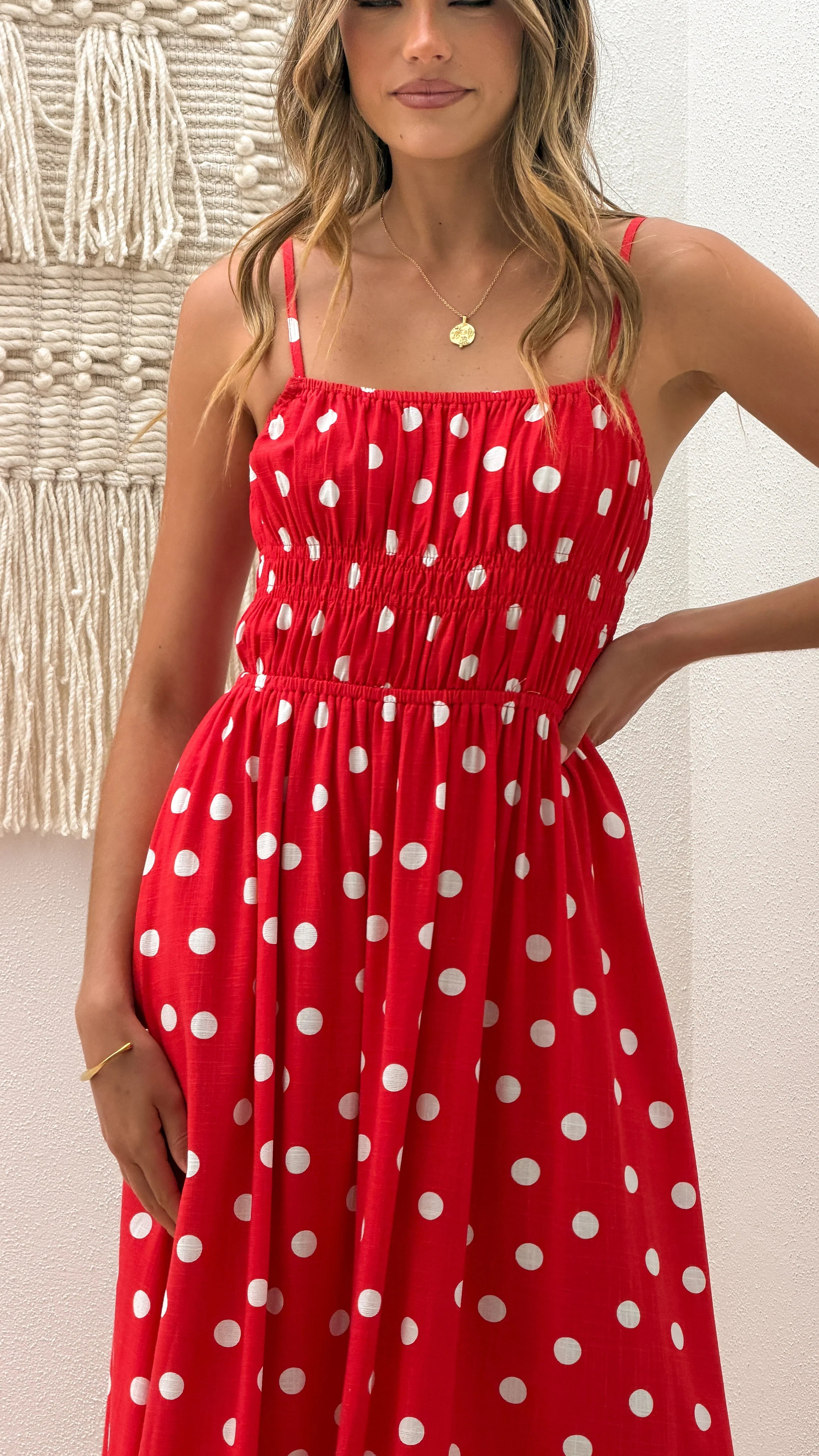 Solare Maxi Dress - Red/White Polka