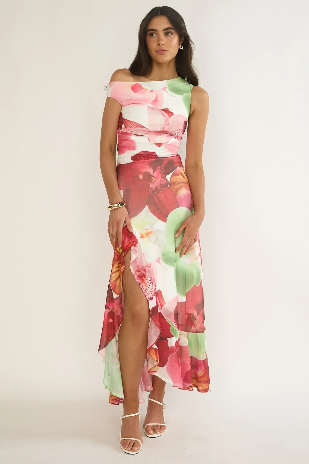 Moonlit Magic Asymmetric Neckline Maxi Dress Floral