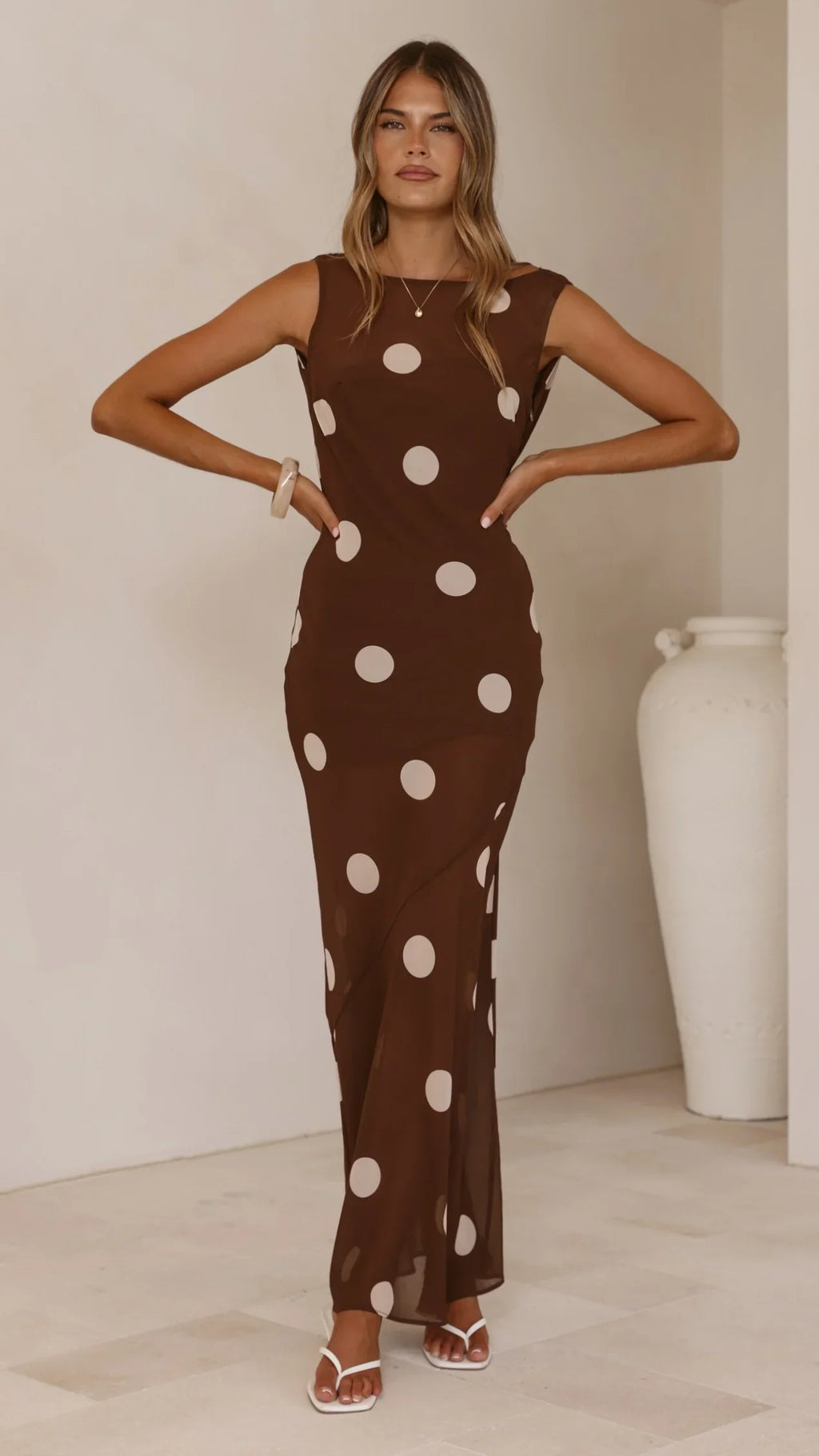Beverly Maxi Dress - Chocolate/Cream Polka Dot